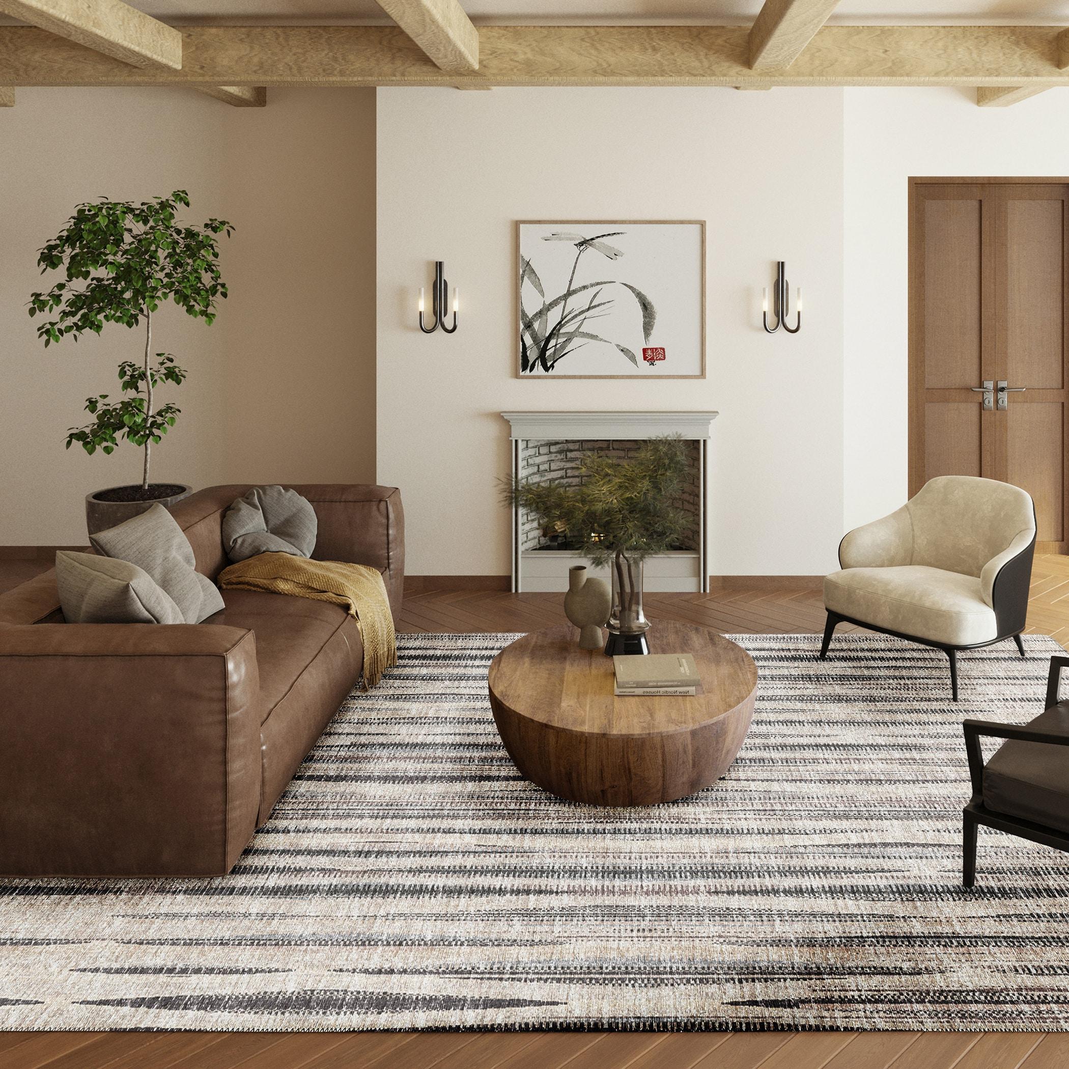 Addison Rugs Indoor/Outdoor Waverly Modern Stripes Washable Rug 3' x 5' - Beige