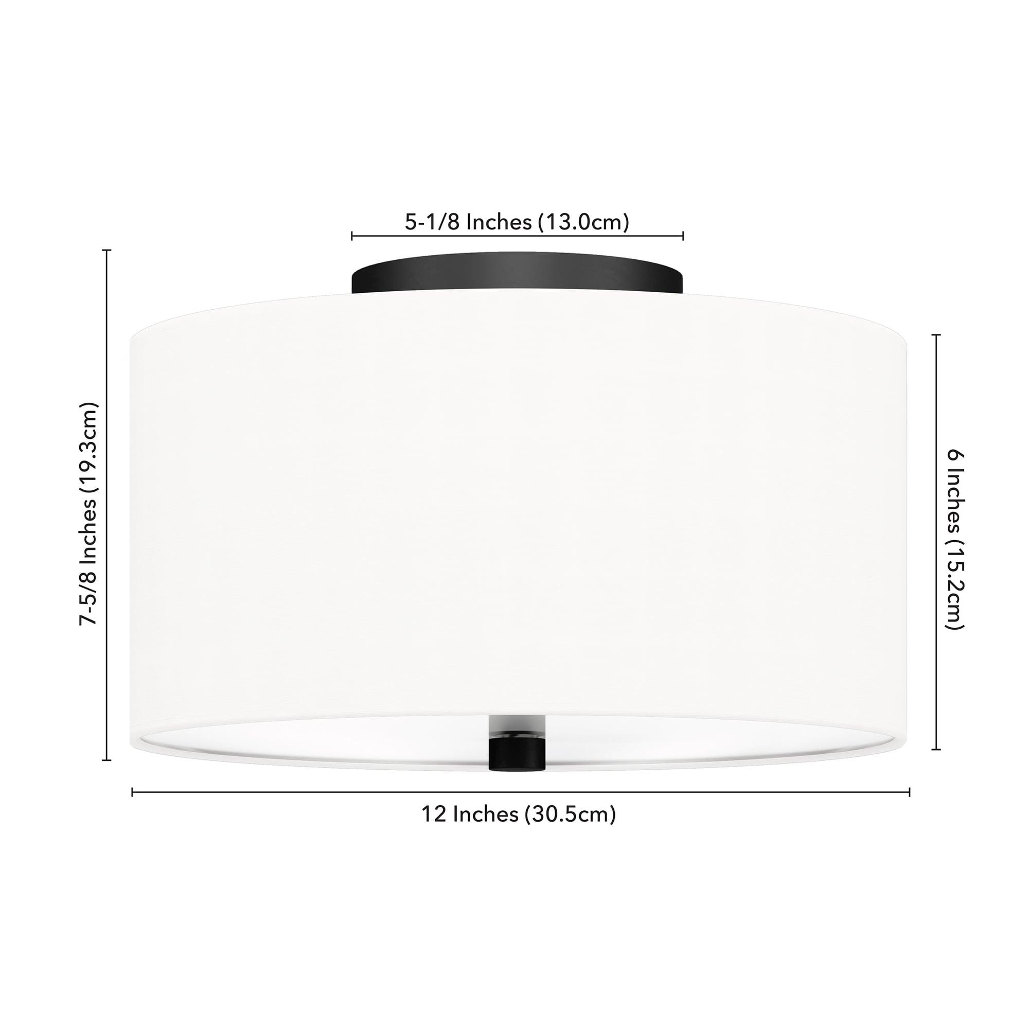 Evelyn&Zoe Ellis 12" Flush Mount with Fabric Shade in Matte Black/White