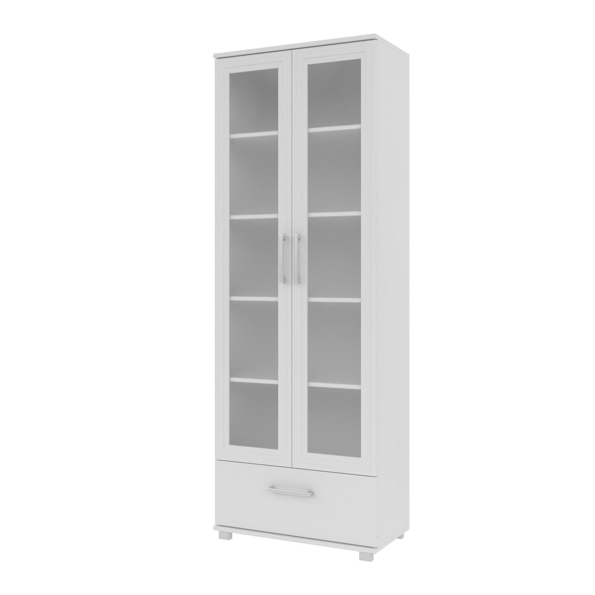 71.85" Serra 5 Shelf Bookcase White - Manhattan Comfort: Frosted Glass Doors, Enclosed Back, Display Closet