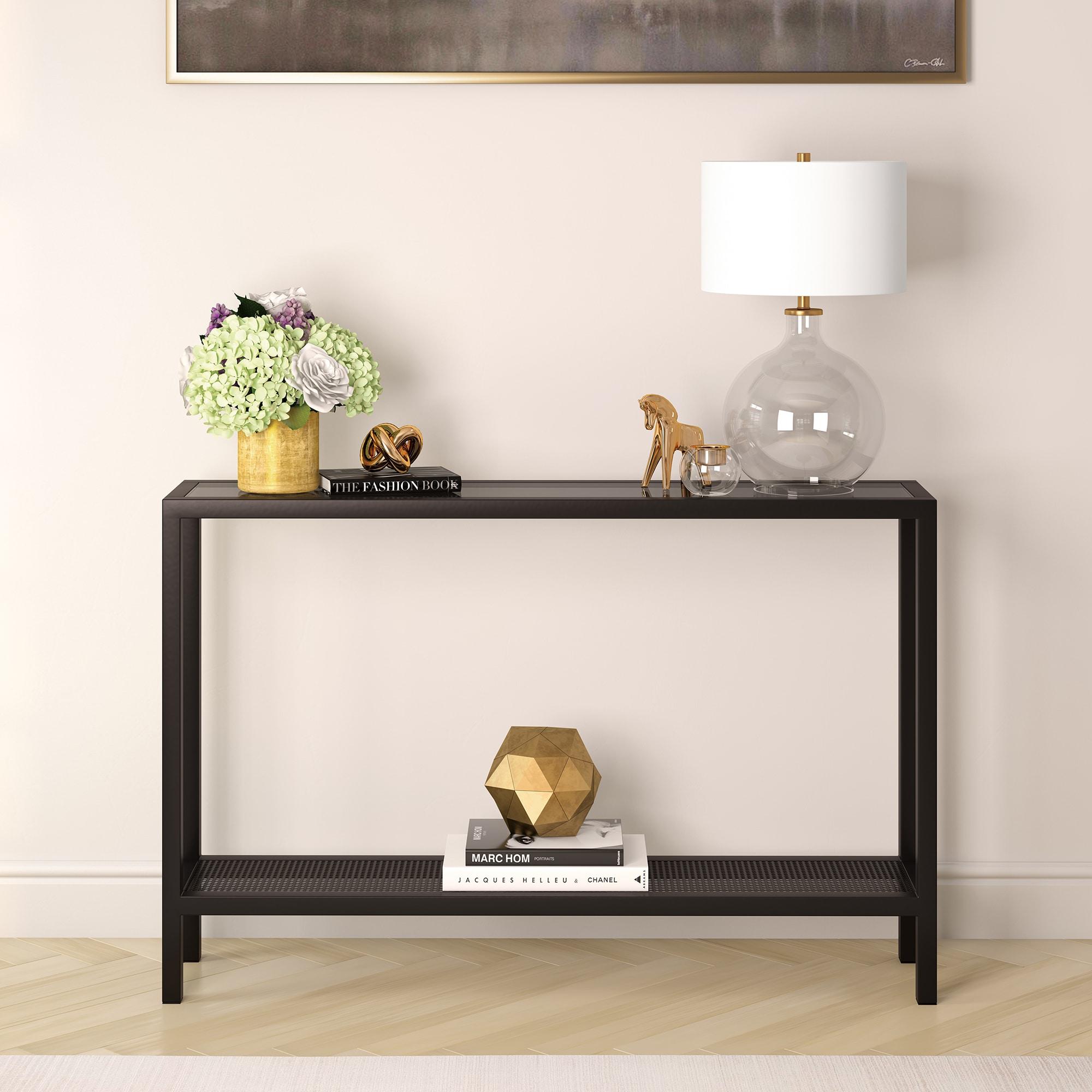 Evelyn&Zoe Rigan 46" Wide Rectangular Console Table, Blackened Bronze