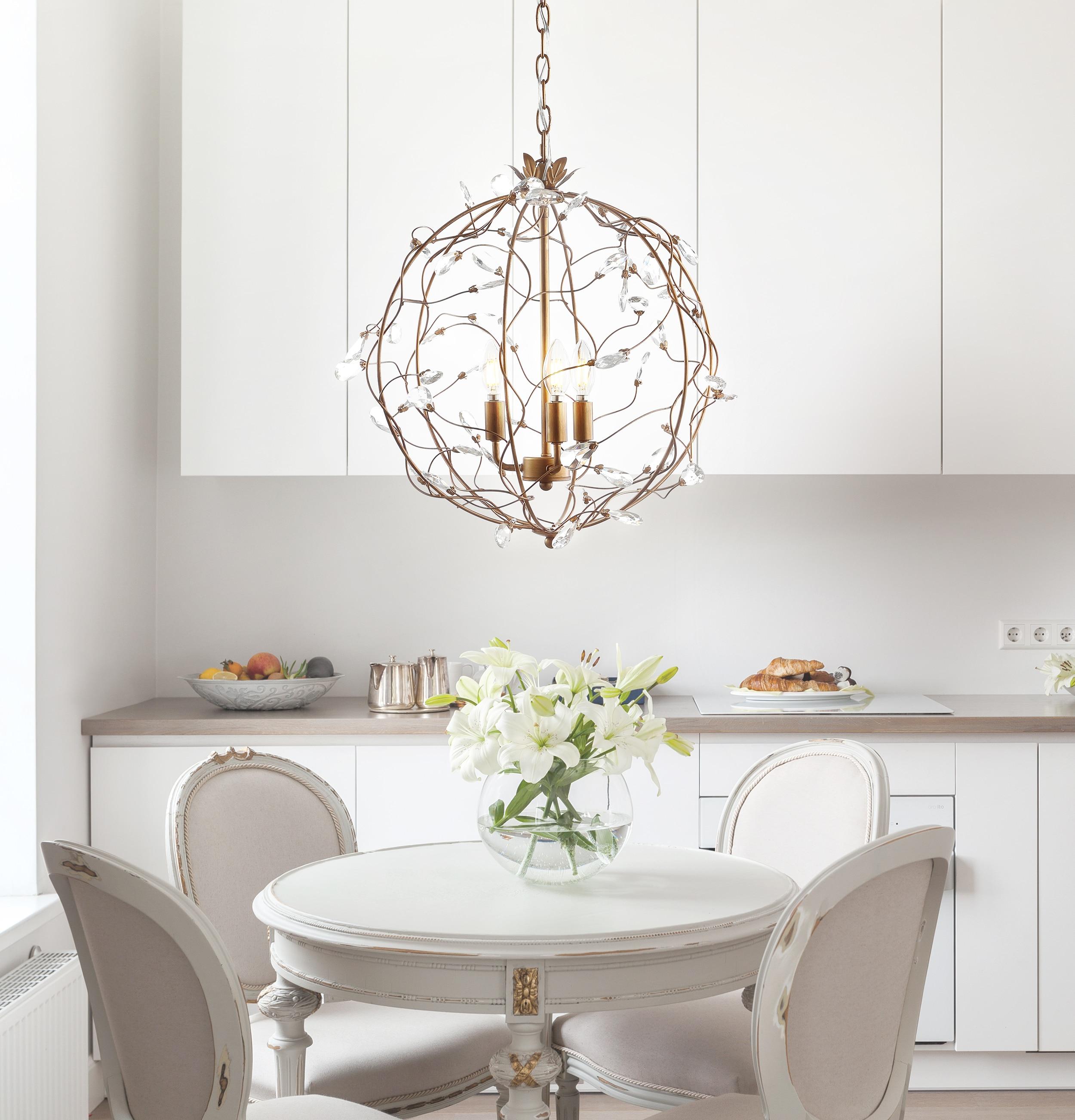 Isabelle 20" Adjustable Metal/Glass LED Pendant, Antique Gold
