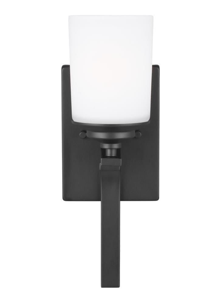 Generation Lighting 4130701-112 Kemal Etched/White Glass Cylinder Torchiere Wall Sconce Lighting Fixture, 1-Light 75 Watt, 15" H x 5" W, Midnight Black