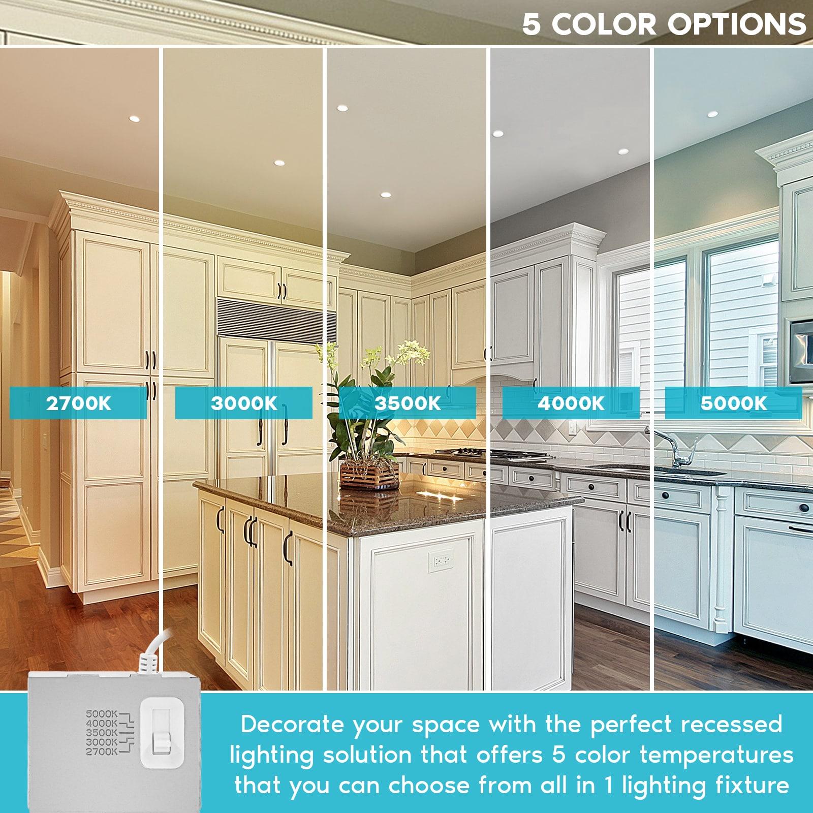 Luxrite 3 Inch Ultra Thin LED Recessed Light J-Box 6W 5 Color Options Dimmable 400 Lumens IC Rated Baffle