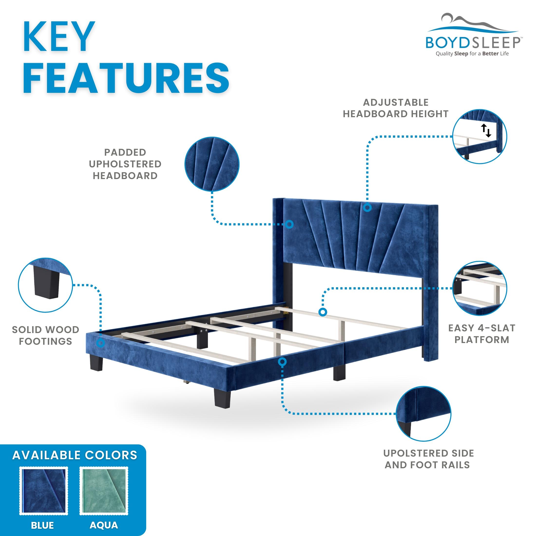 Boyd Sleep Valencia Velvet Upholstered Platform Bed Frame with Adjustable Height Headboard , Requires Box Spring-Boyd Sleep
