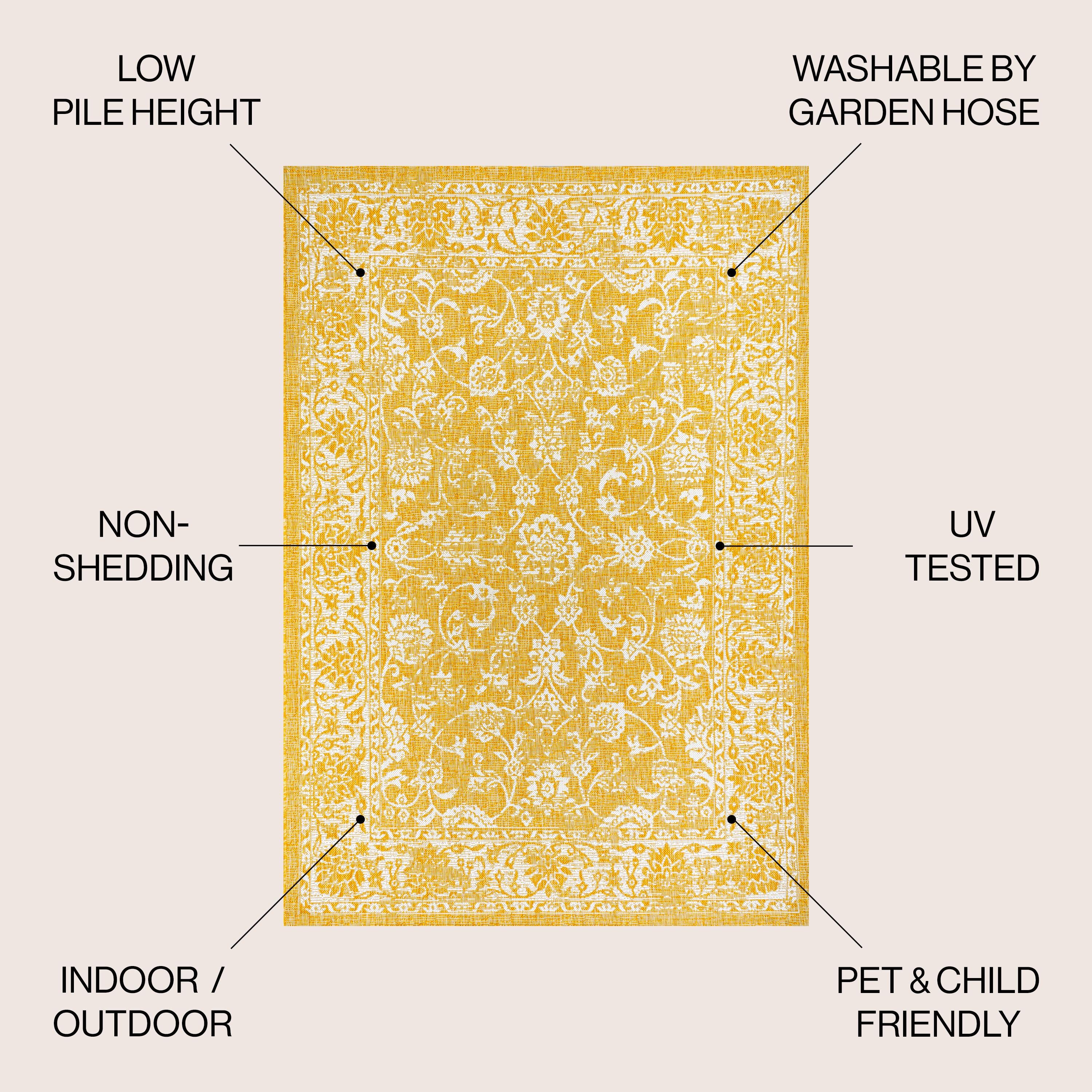 9' x 12' Tela Bohemian Textured Weave Floral Indoor/Outdoor Area Rug, Yellow/Cream - JONATHAN Y