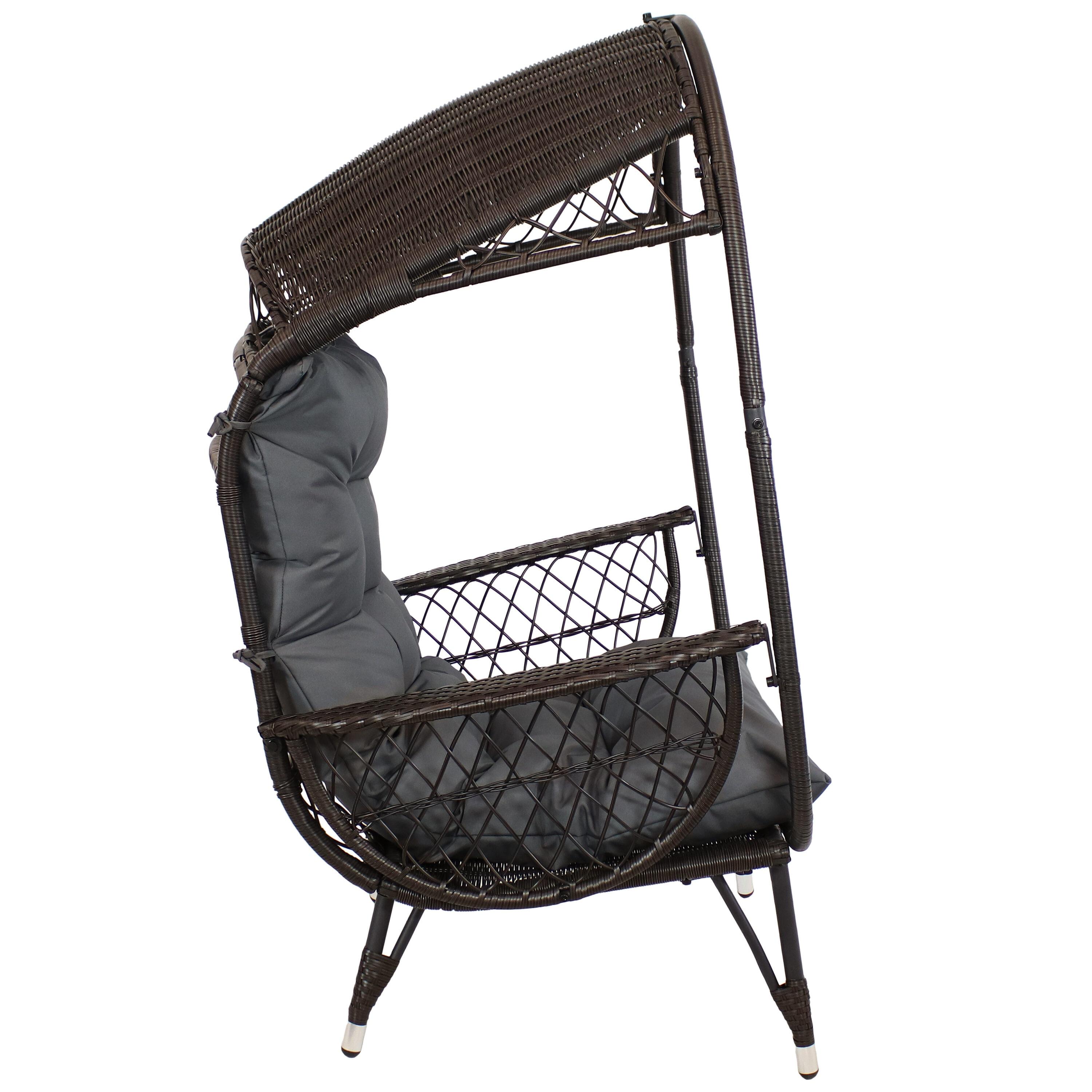 Sunnydaze Shaded Comfort Wicker Outdoor Egg Chair with Legs - 56.5" H - Gray
