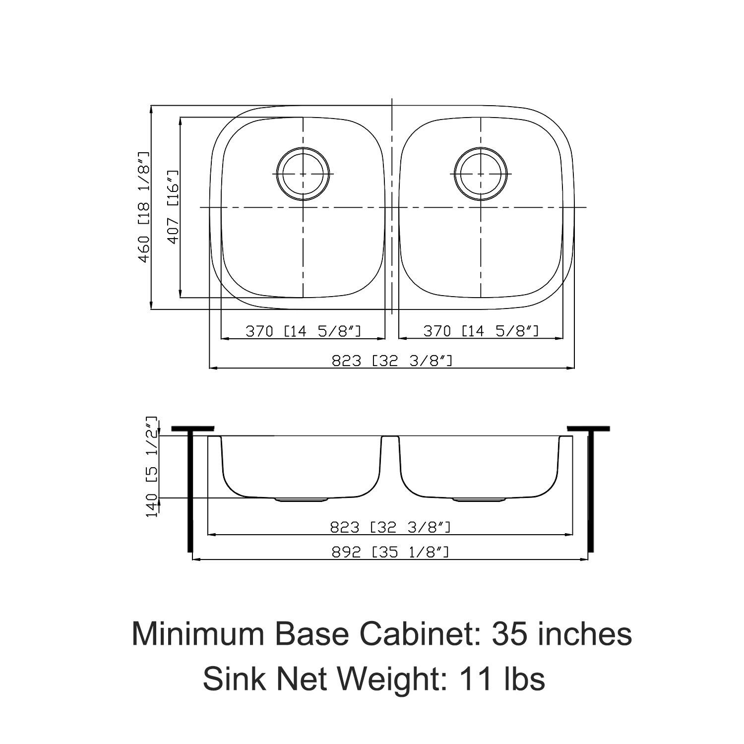 32-Inch Stainless Steel Double Bowl Kitchen Sink with Drainboard