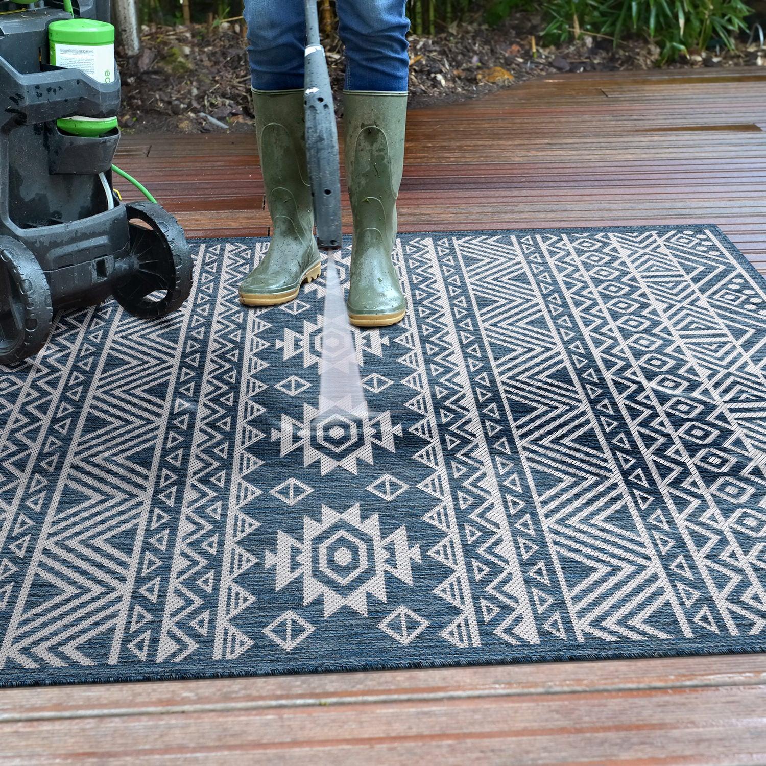 World Rug Gallery Distressed Geometric Bohemian Textured Flat Weave Indoor/Outdoor Area Rug
