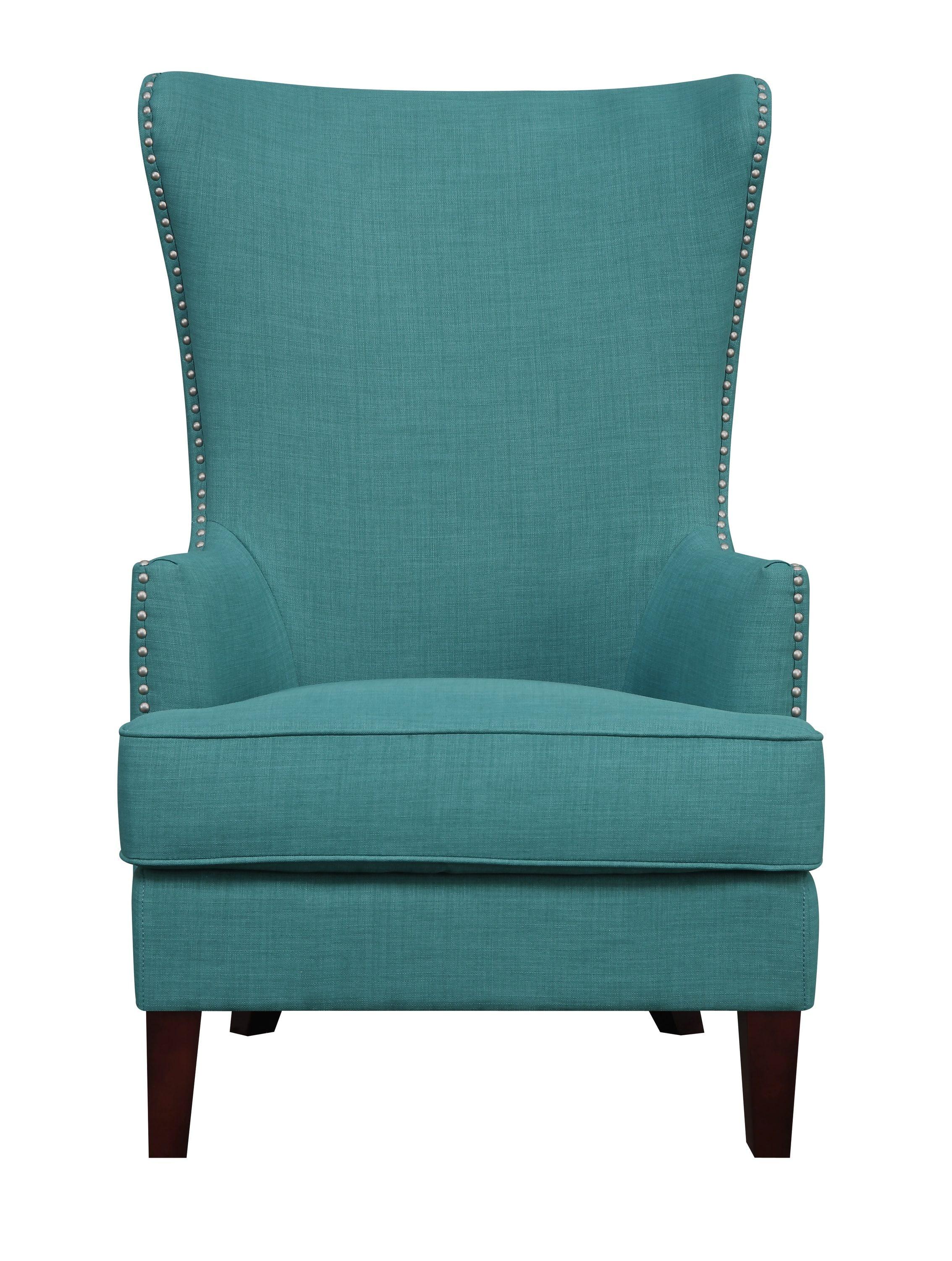 Picket House Furnishings Karson High Back Upholstered Chair Teal: Occasional Slipper Chair, Polyester Fabric, Wood Legs