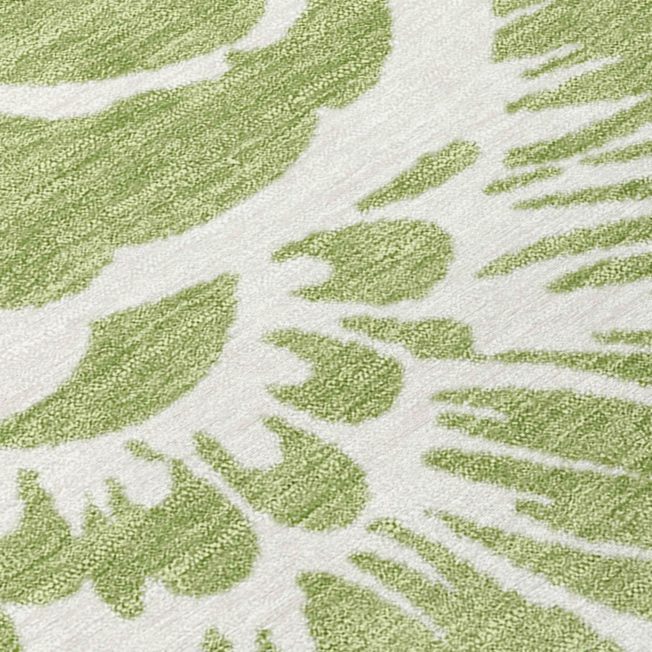 Aloe Green Floral Synthetic Washable 3' x 5' Area Rug