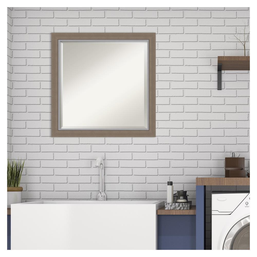 Amanti Art Beveled Bathroom Wall Mirror - Eva Narrow Frame Eva Brown Narrow Outer Size: 23 x 23 in Silver, Brown