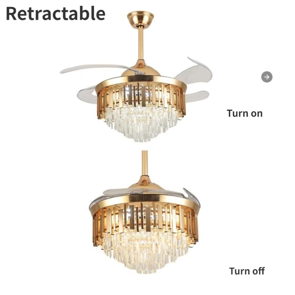 42 in. Integrated LED Indoor Gold Luxury Automatic Retractable Crystal Ceiling Fan with Remote