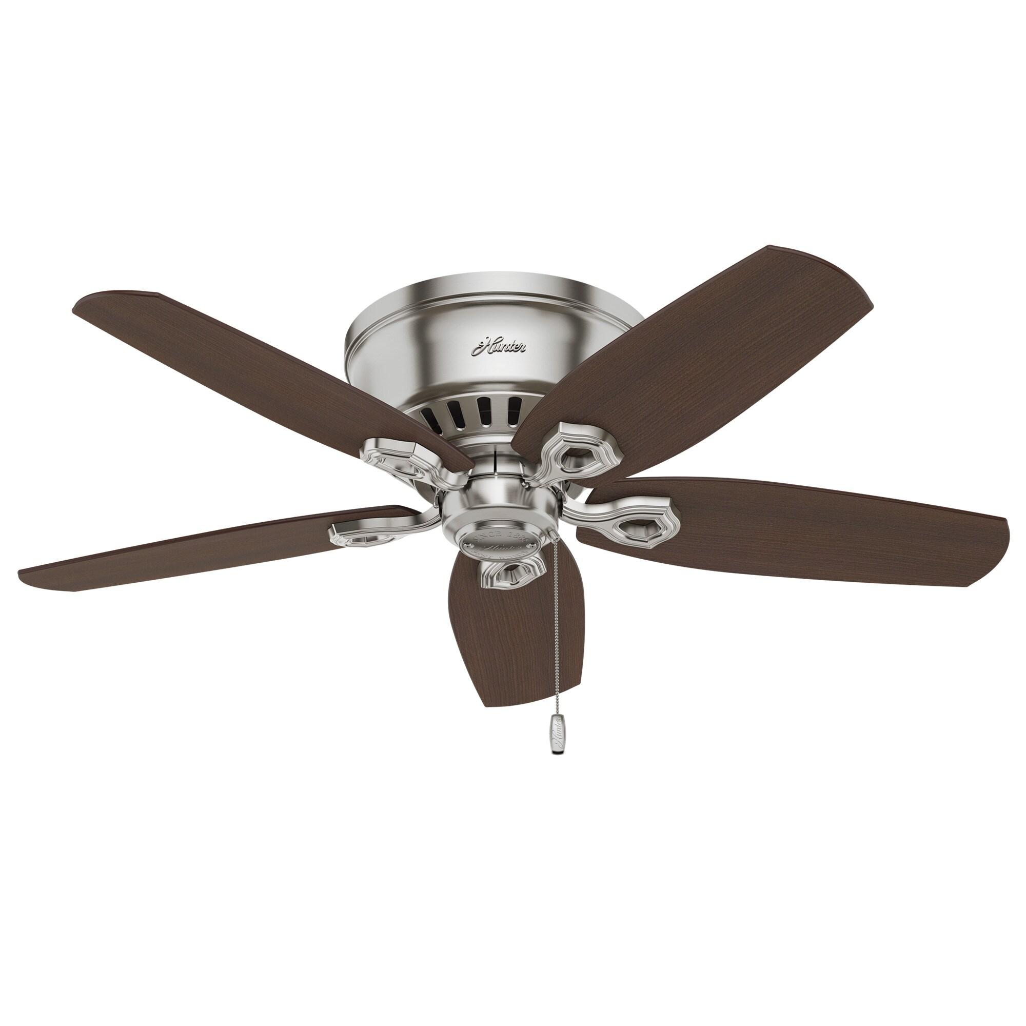 Hunter - Builder Indoor Low Profile Ceiling Fan With Light, 42-inch, Brushed Nickel, Traditional-style, 3-speed WhisperWind Motor, 51092, for living rooms, bedrooms, home offices, kitchens