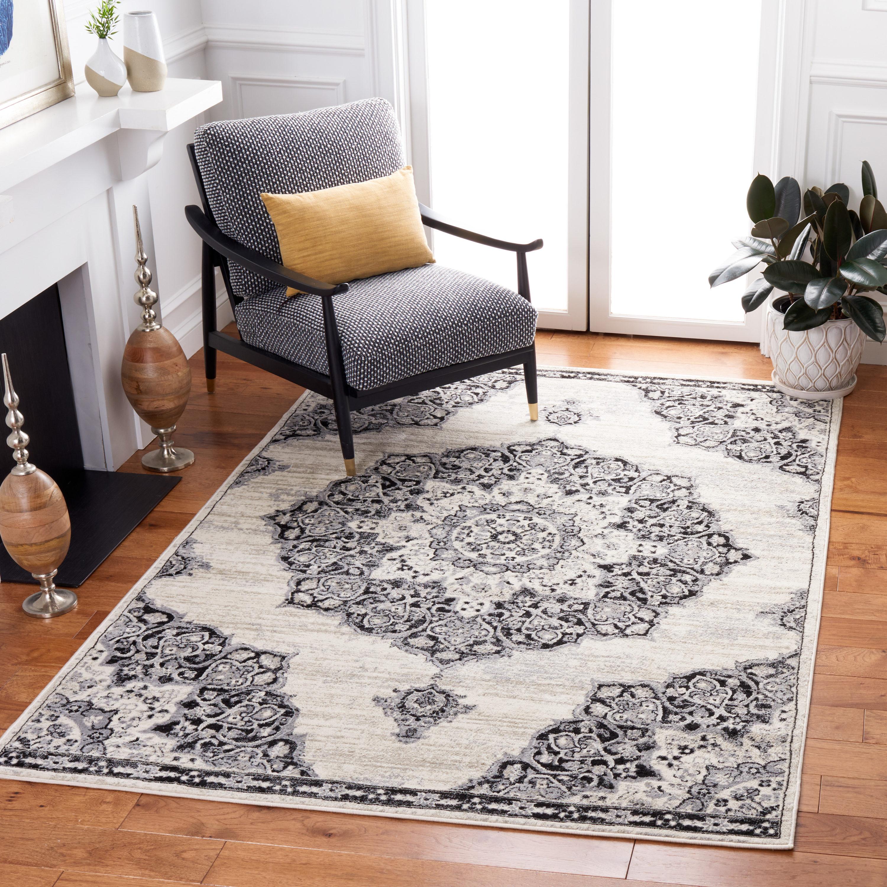 SAFAVIEH Brentwood Dimitri Floral Bordered Area Rug, 9' x 12', Ivory/Black