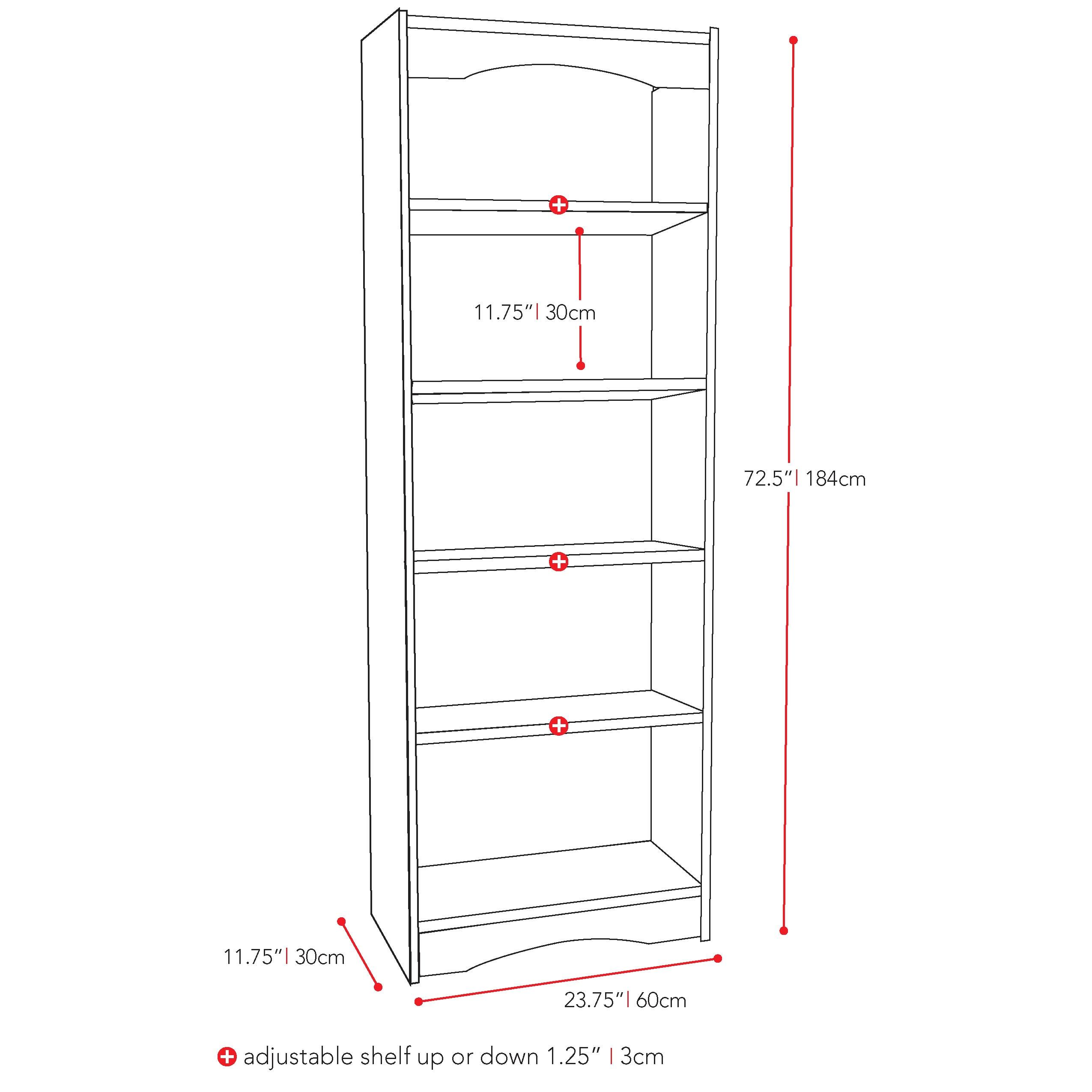 72" Tall Hawthorn Bookshelf Black - CorLiving: Modern Laminated Particle Board with 5 Adjustable Shelves