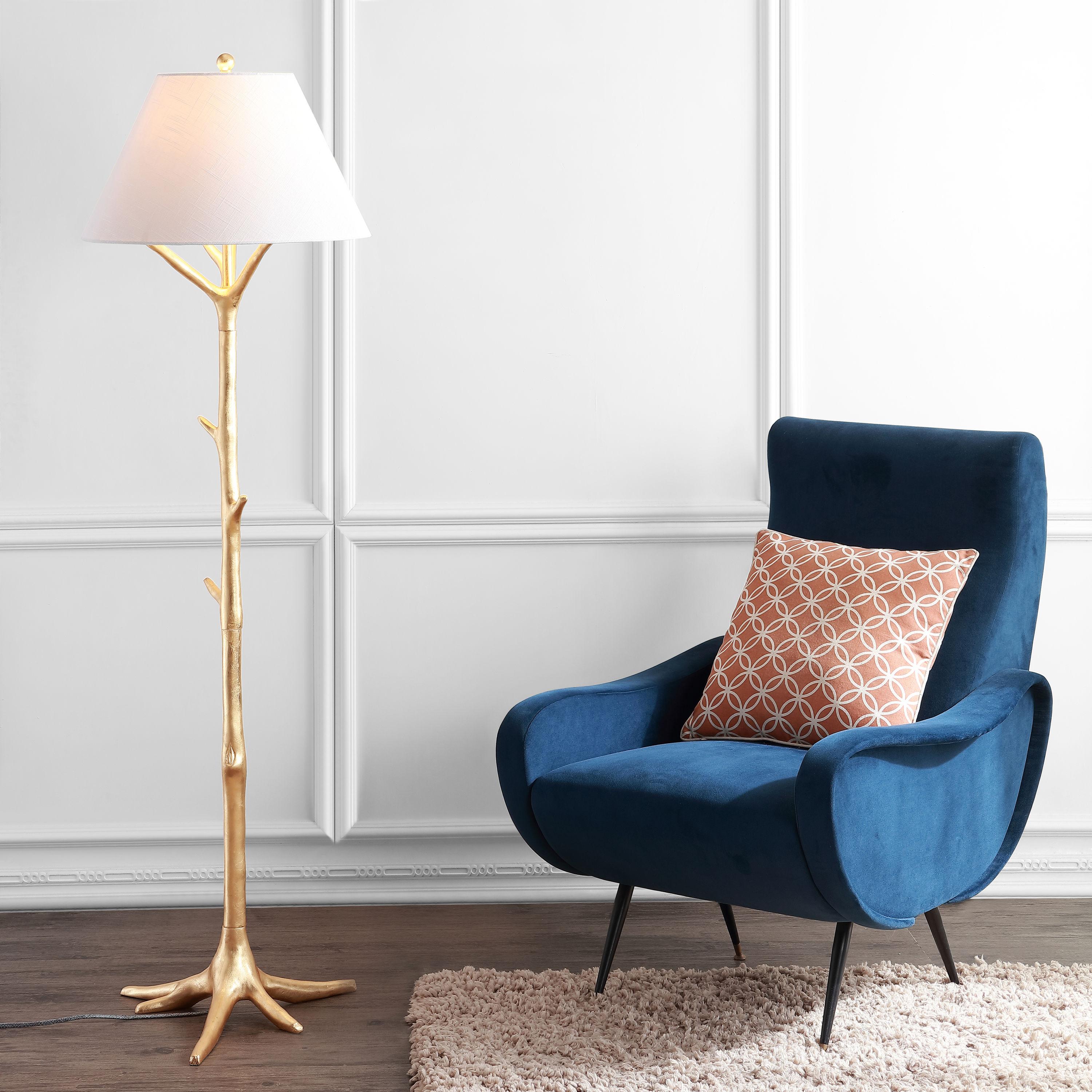 JONATHAN Y JYL3070A Arbor 63.5" Faux Bois Resin LED Floor Lamp, Contemporary for living room, dinning room, bedroom, office Bulb Included, Gold Leaf