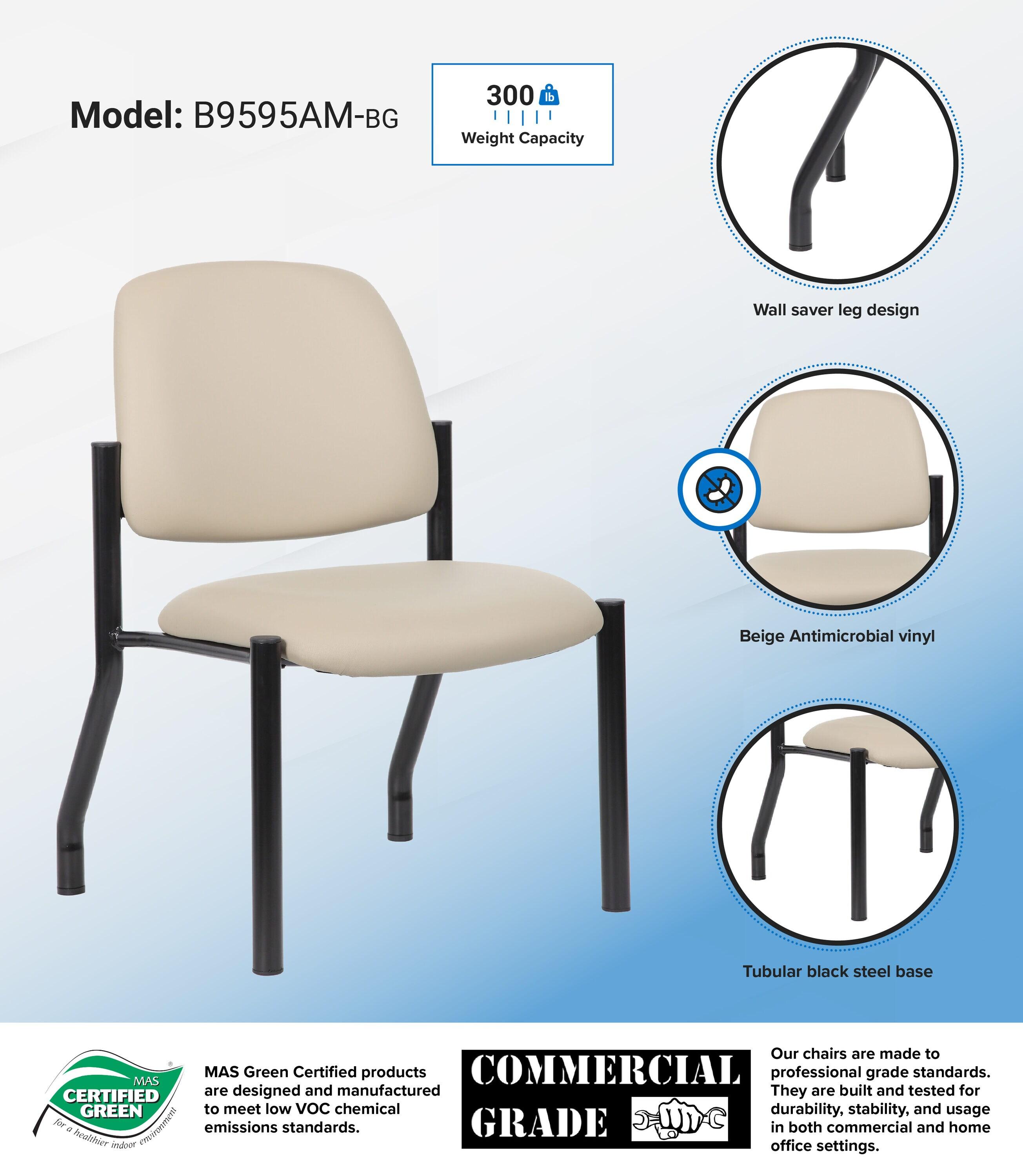 Boss Office Products Big and Tall Antimicrobial Guest Armchair, 300 lb. weight capacity, Beige