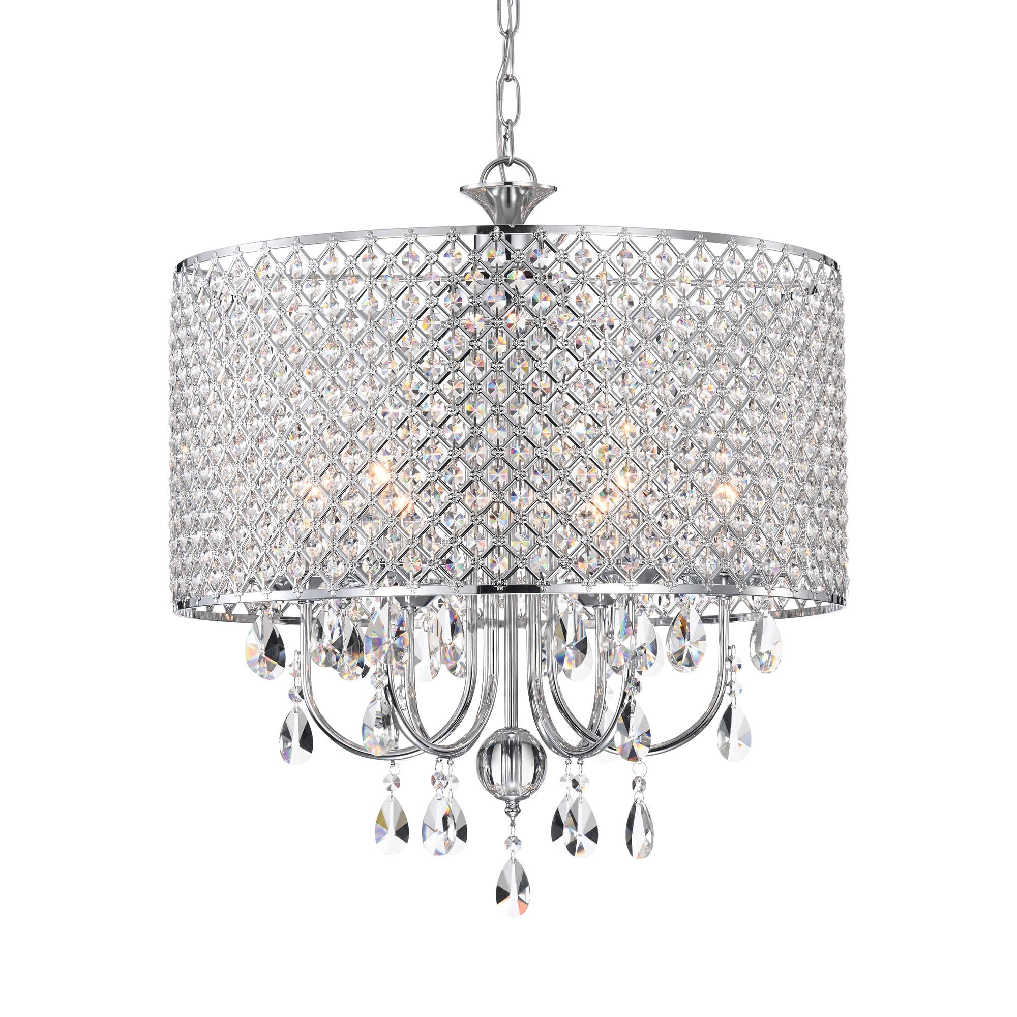 EDVIVI LIGHTING Round Beaded Drum Chandelier with Hanging Crystals Chrome 6 22" Gold
