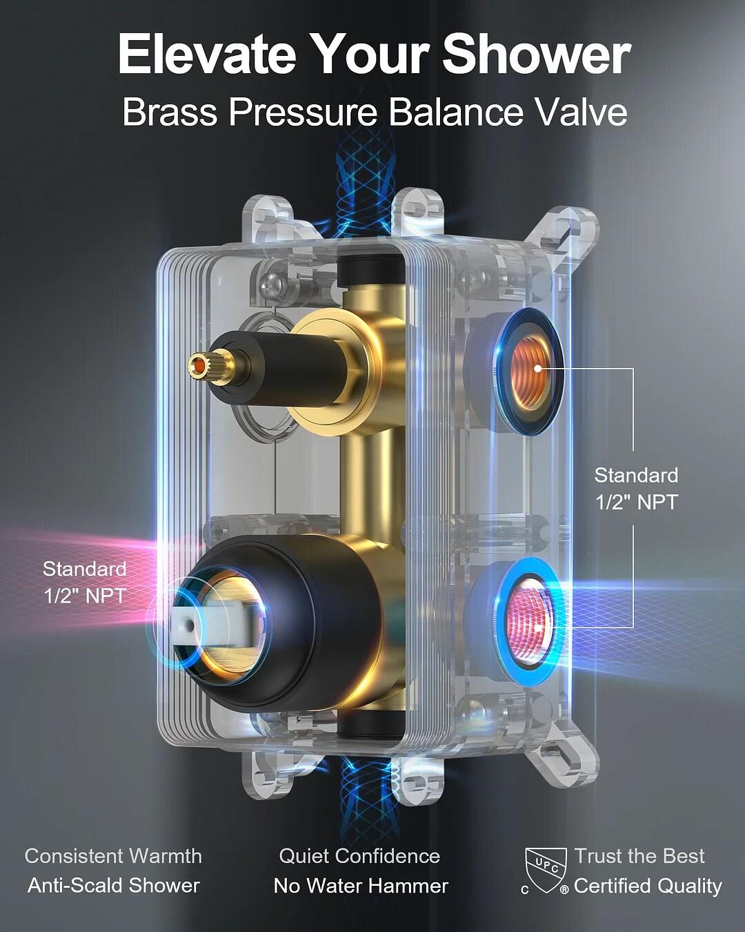 GRANDJOY Complete Shower System, 10" and 6" Dual Wall Mount Rain Shower Faucets with Handheld Shower Spray, High Pressure in Matte Black