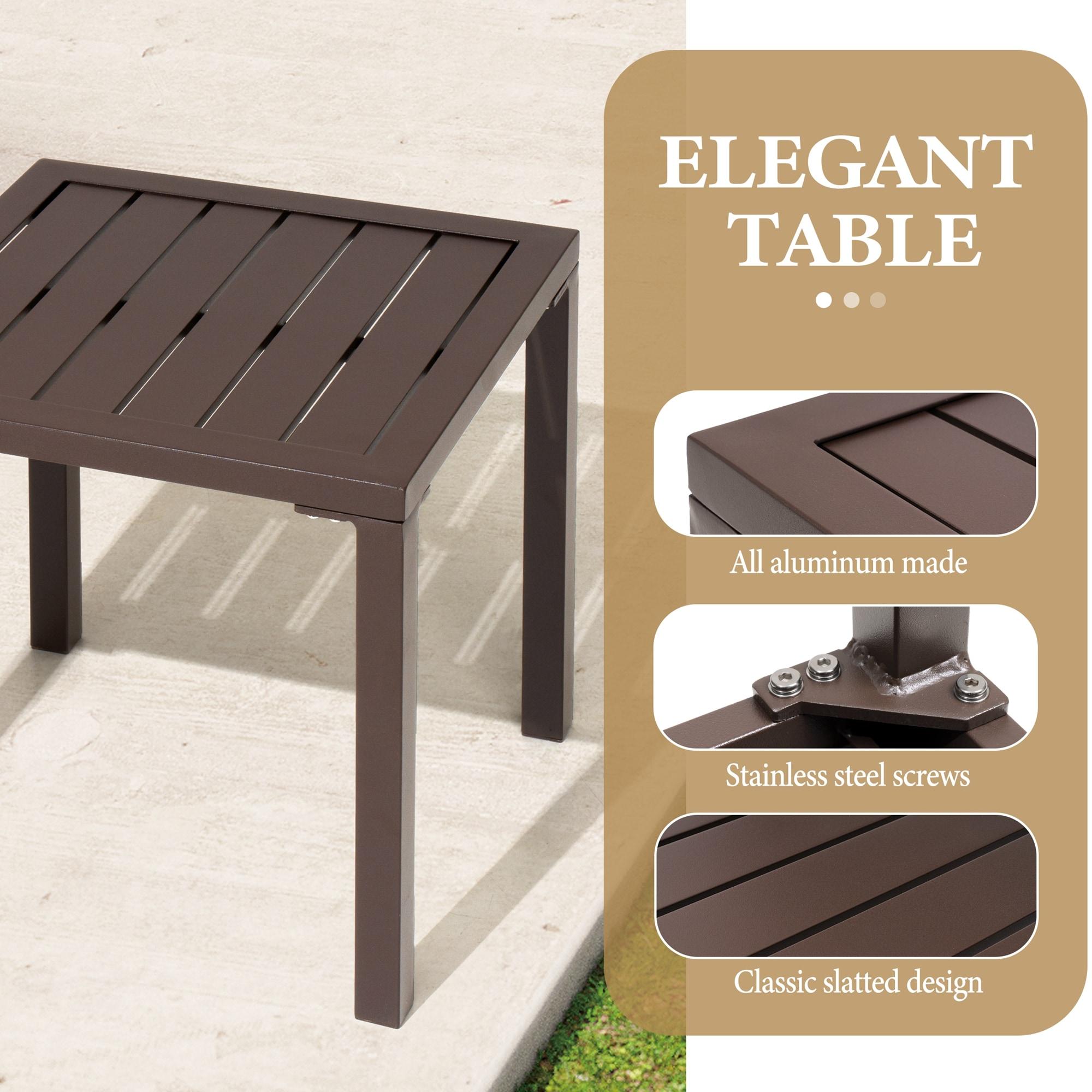 Crestlive Products Outdoor End Table Aluminum Square Patio Side Table - 15.7" L x 15.7" W x 15.9" H 1-Piece, Brown