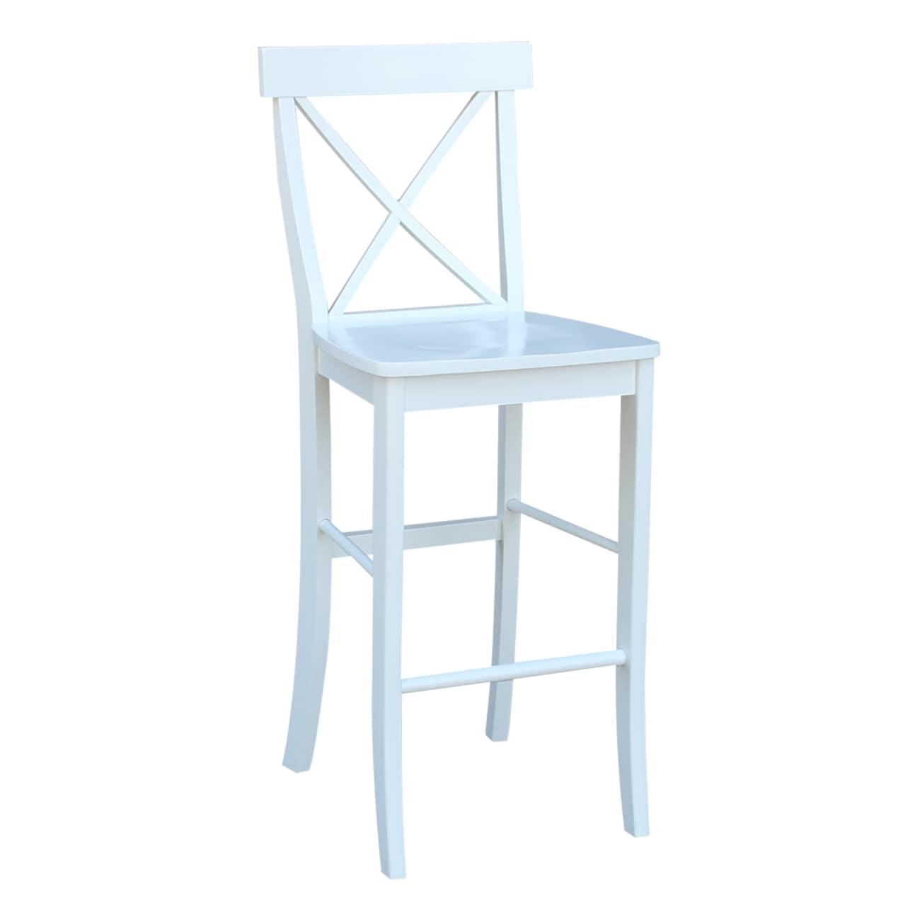 International Concepts Cross Back Solid Wood 30 in. Bar Height Stool in White