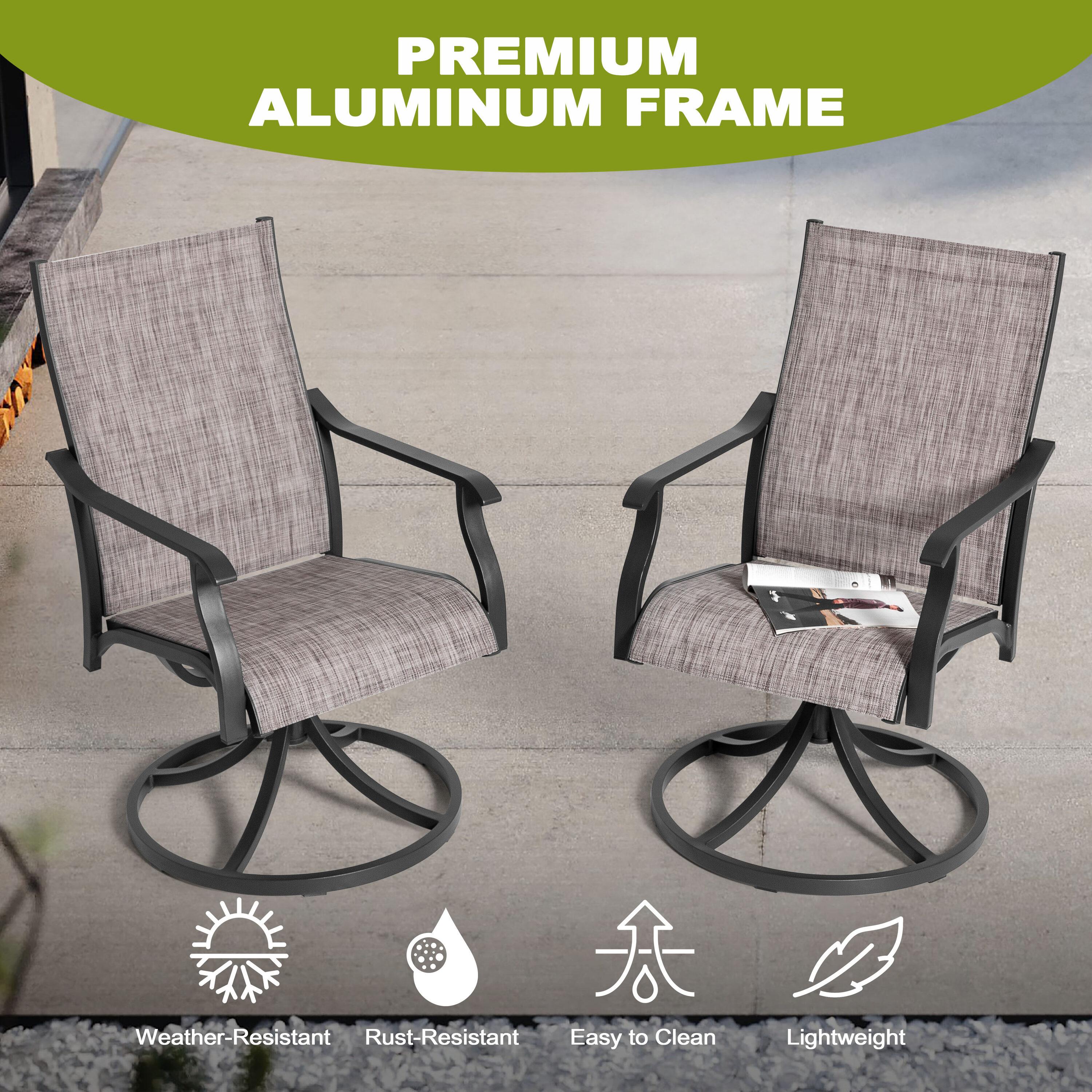 Nuu Garden Swivel Patio Chair Set of 2, All-Weather Textilene Outdoor Dining Chairs with High Back, Outdoor Dining Chair Set, Grayish Brown