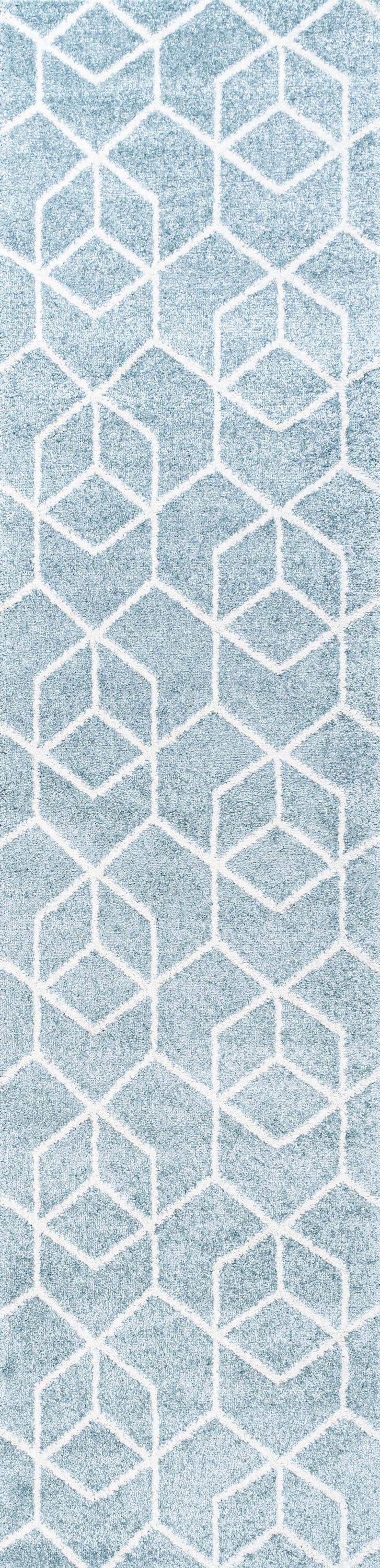 2'x8' Tumbling Blocks Modern Geometric Runner Rug, Light Blue/White - JONATHAN Y