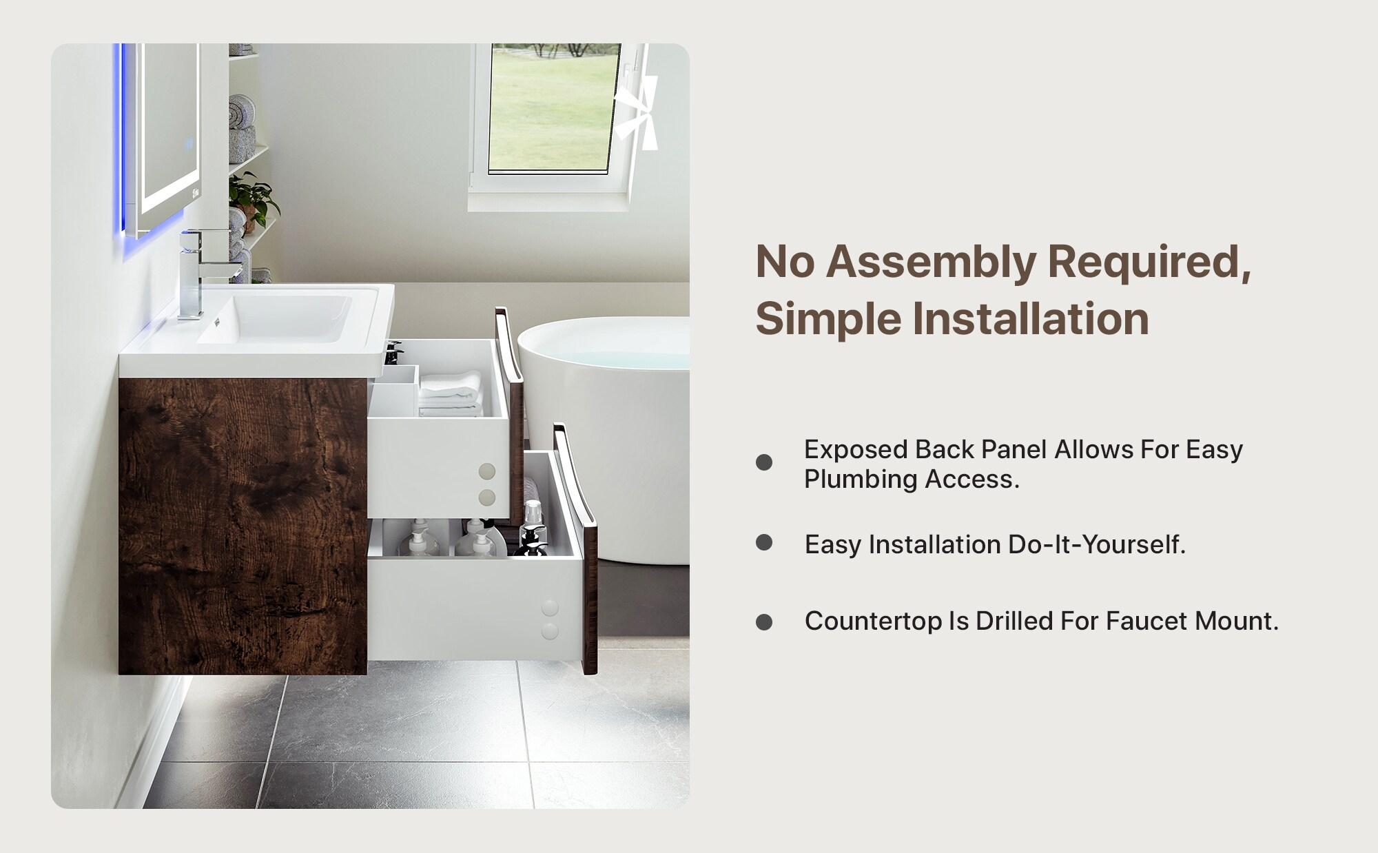 Eviva Smile 30" Rosewood Modern Bathroom Vanity Set with Integrated White Acrylic Sink