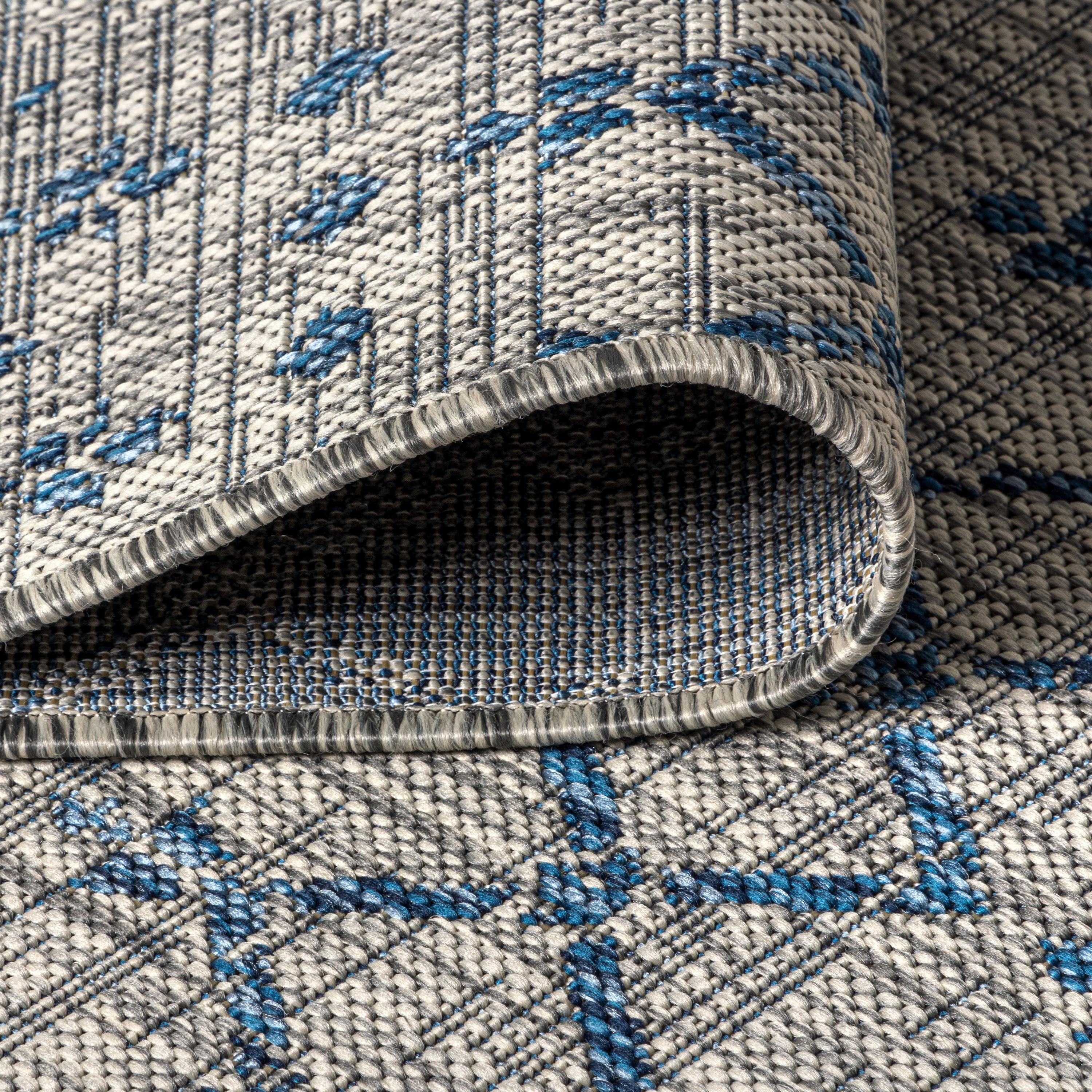 8'x10' Ourika Moroccan Geometric Textured Weave Indoor/Outdoor Area Rug, Light Gray/Navy - JONATHAN Y