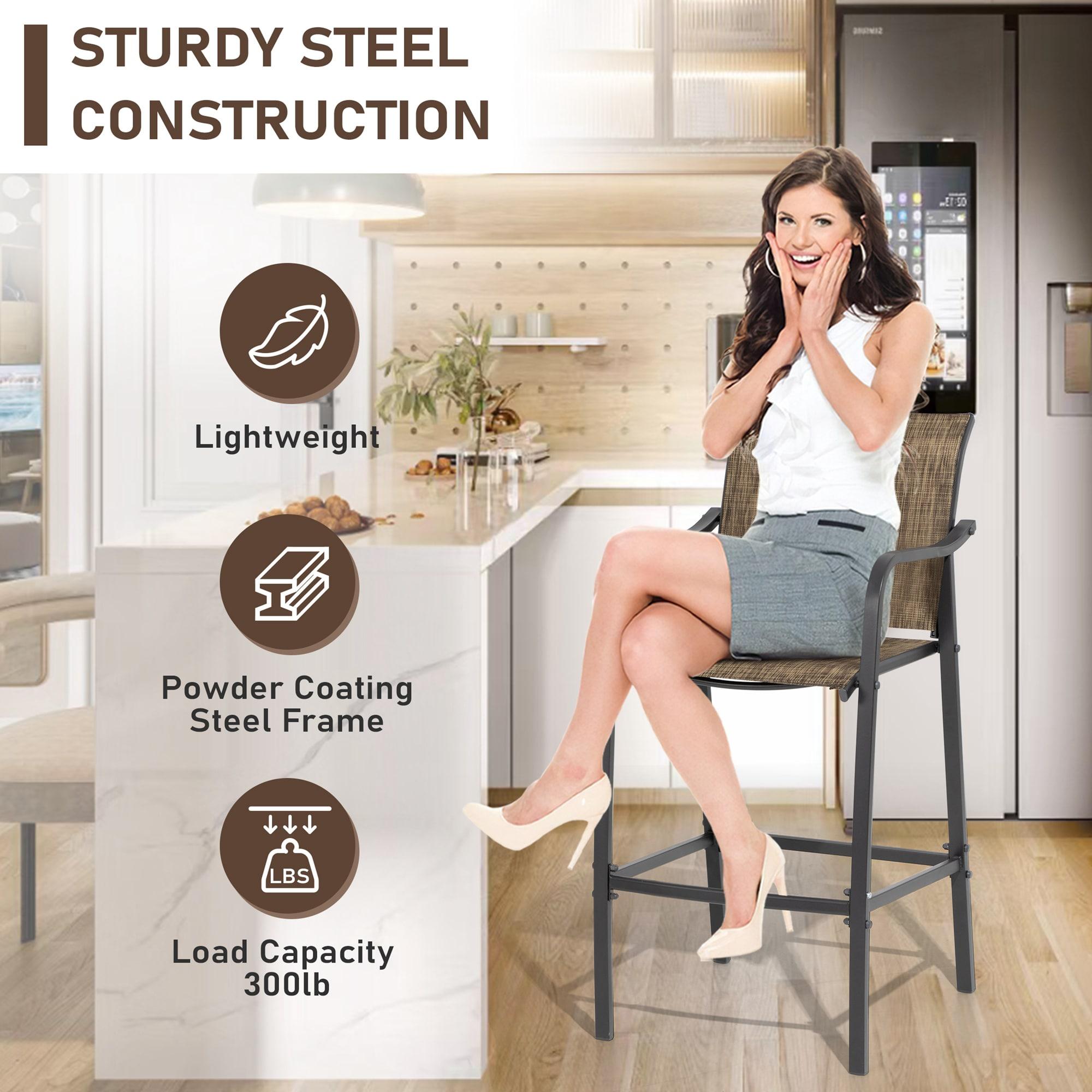 Crestlive Products Lightweight with Curved Backrest Weather-Resistant Bar Stools Set of 2, Earth