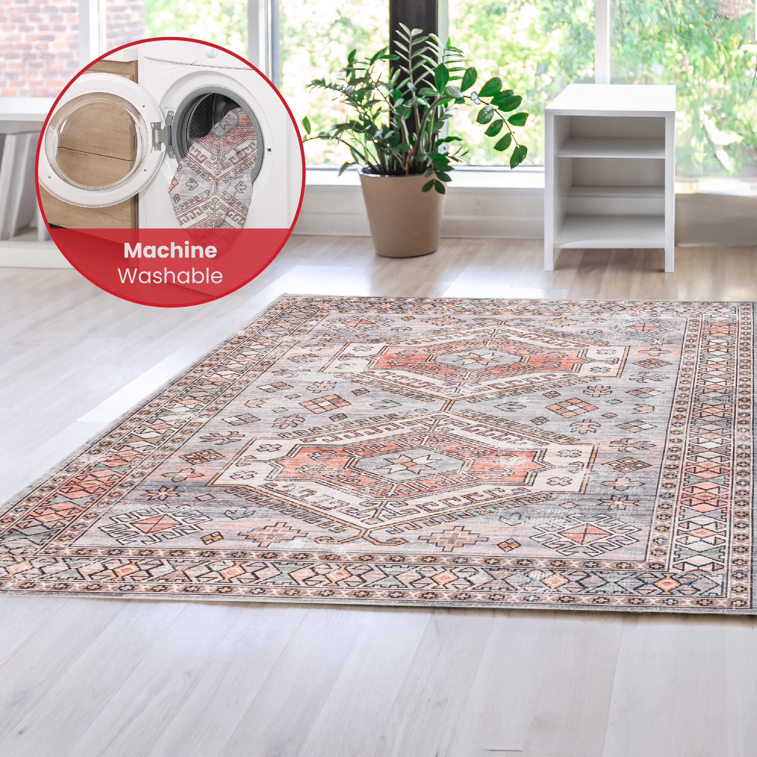 Nuloom Mae Medallion 2x3 Machine Washable Accent Indoor Area Rug for Living Room Bedroom Dining Room Entryway Kitchen, Peach/Ivory