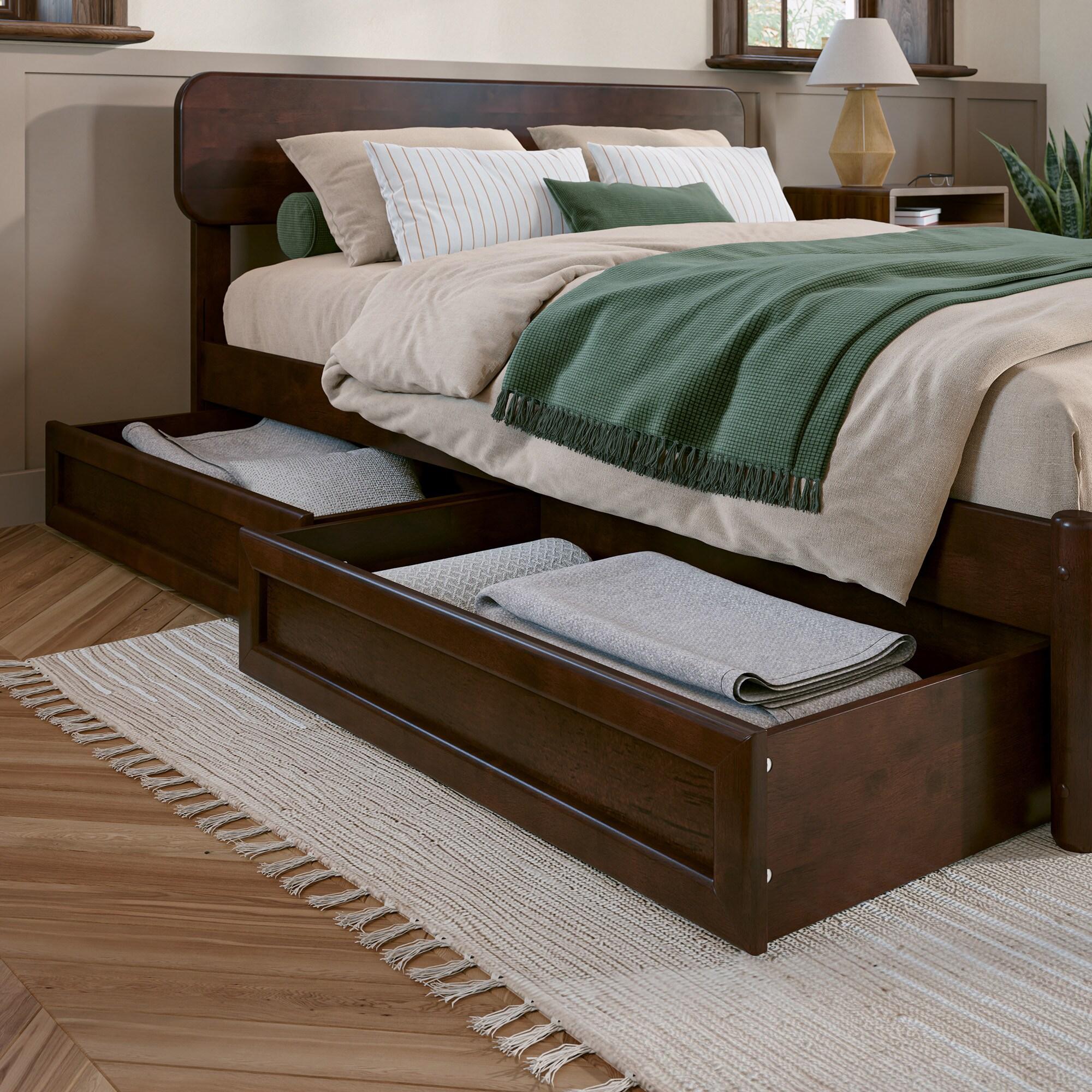 AFI Capri Full Solid Wood Platform Bed with Panel Footboard and Storage Drawers, Walnut