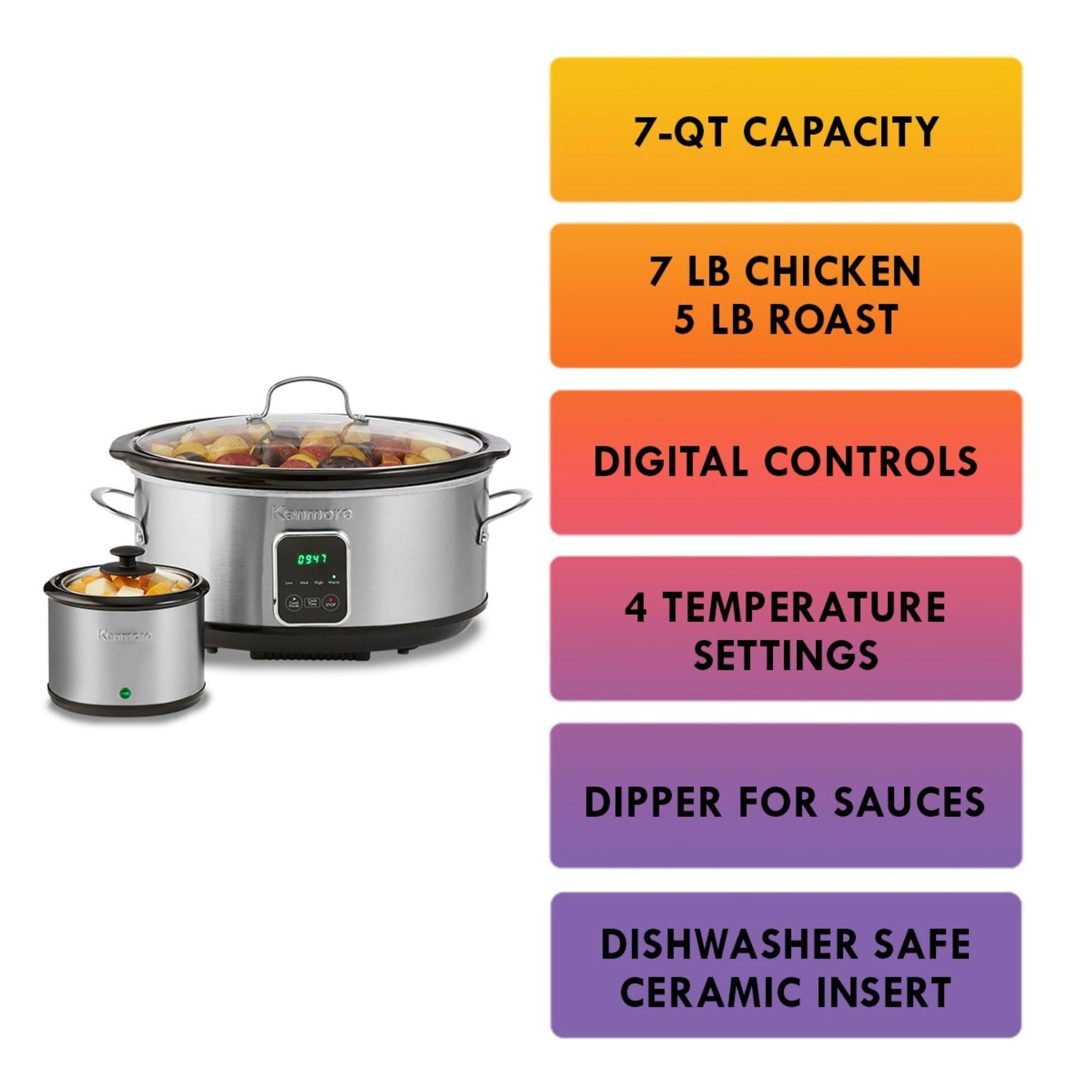 Kenmore Programmable 7 qt (6.6L) Slow Cooker and Dipper, Black Silver