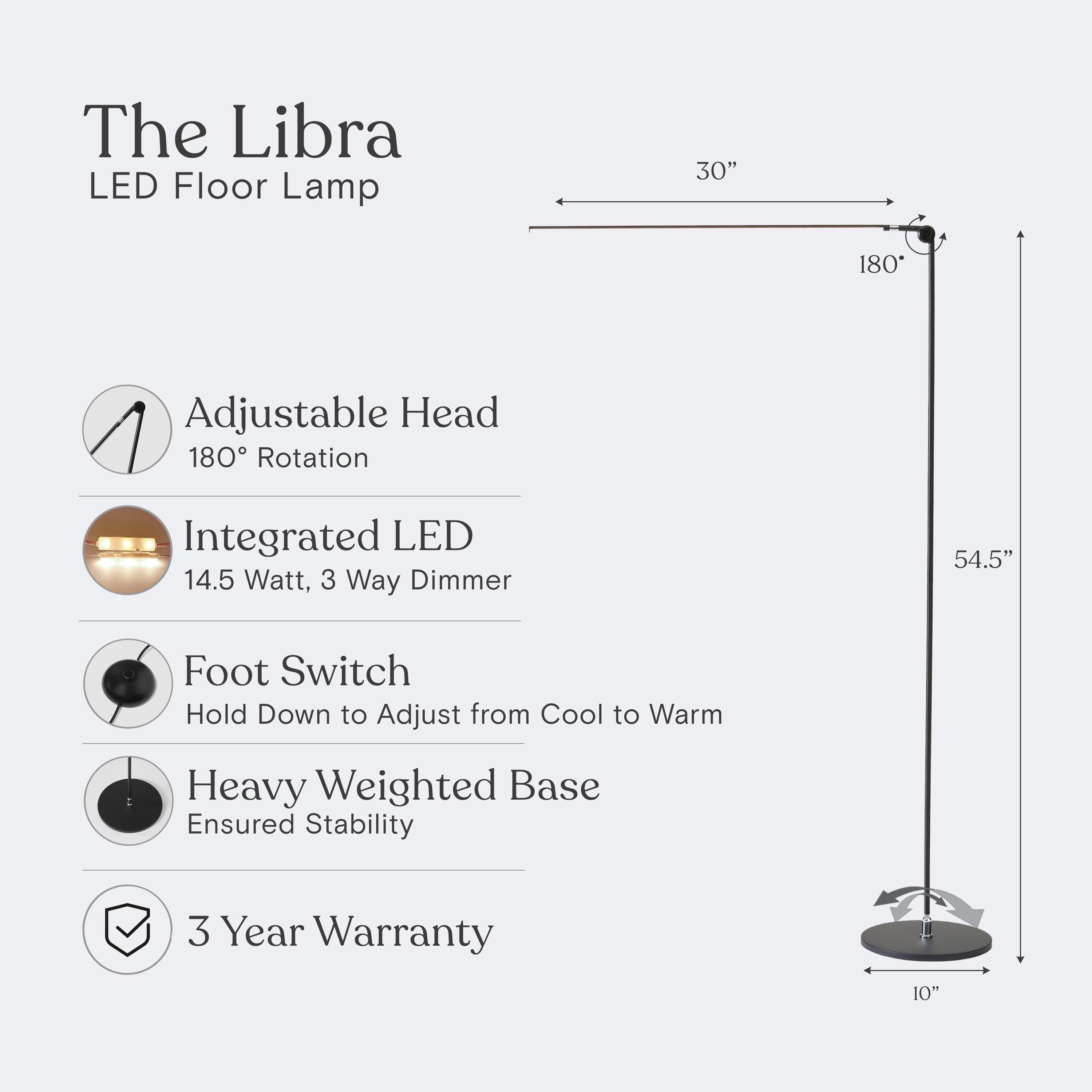 Libra 54.5" Modern Industrial LED Floor Lamp with Rotating Base and 3-Way Dimming