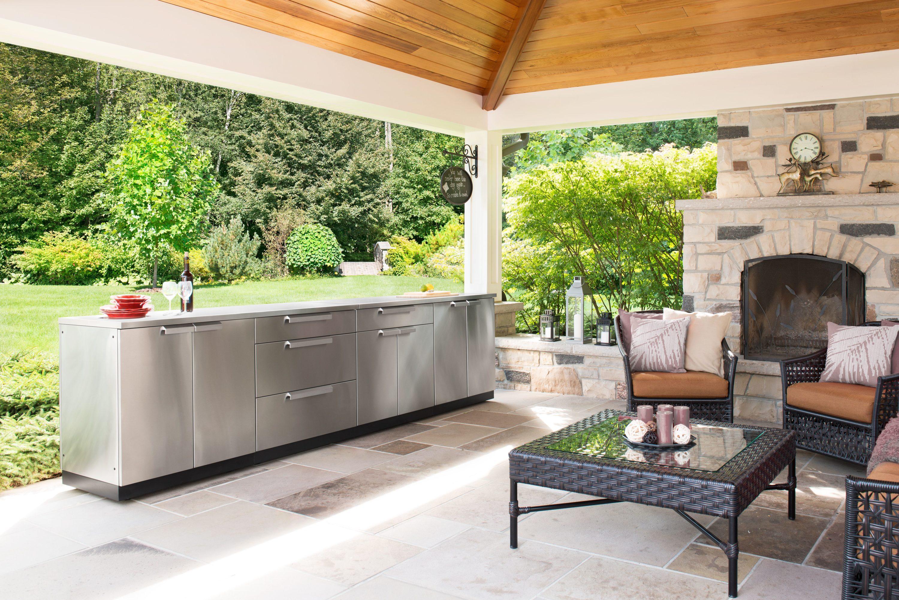 Outdoor Kitchen Cabinets 97" W x 24" D Stainless Steel 5-Piece Set with Covers