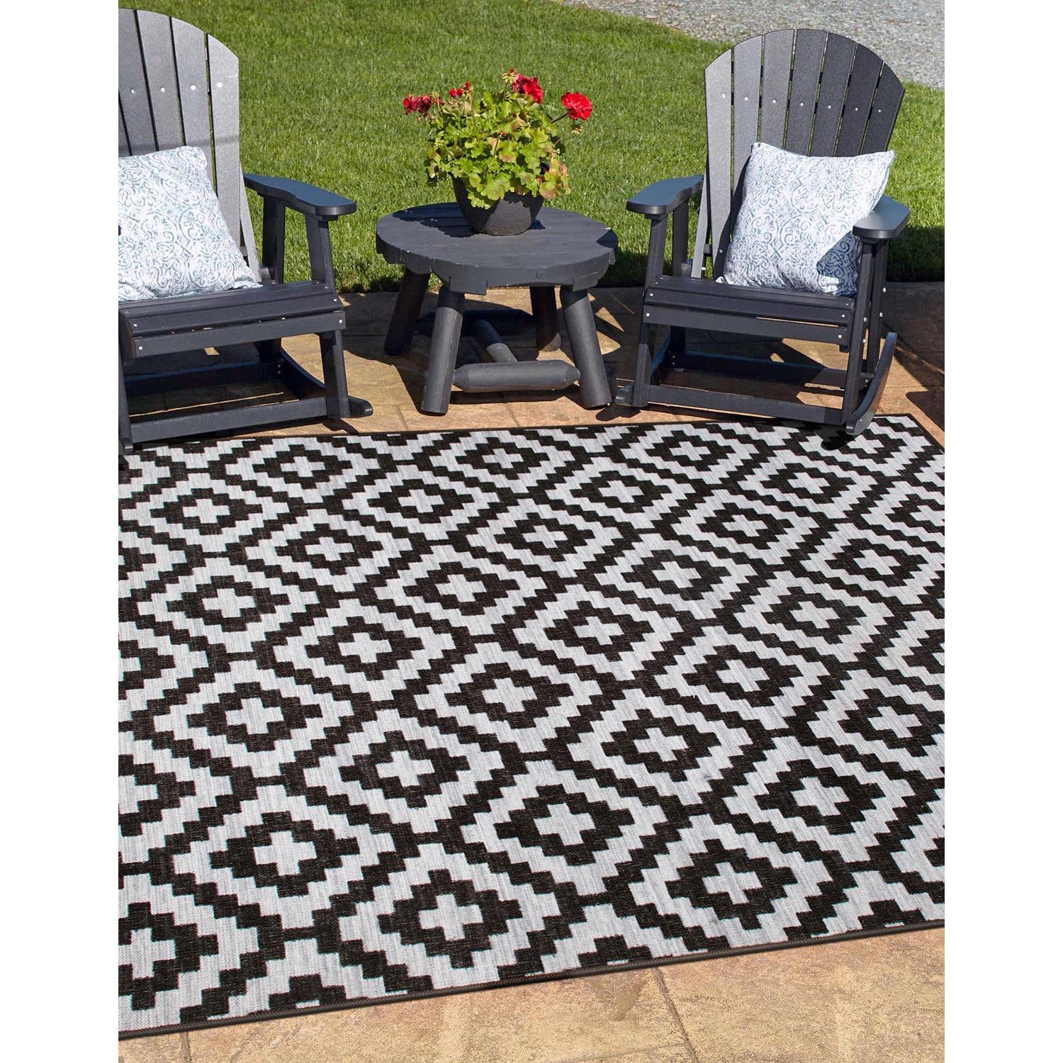 World Rug Gallery Contemporary Geometric Trellis Indoor/Outdoor Area Rug - GRAY 5' X 7'