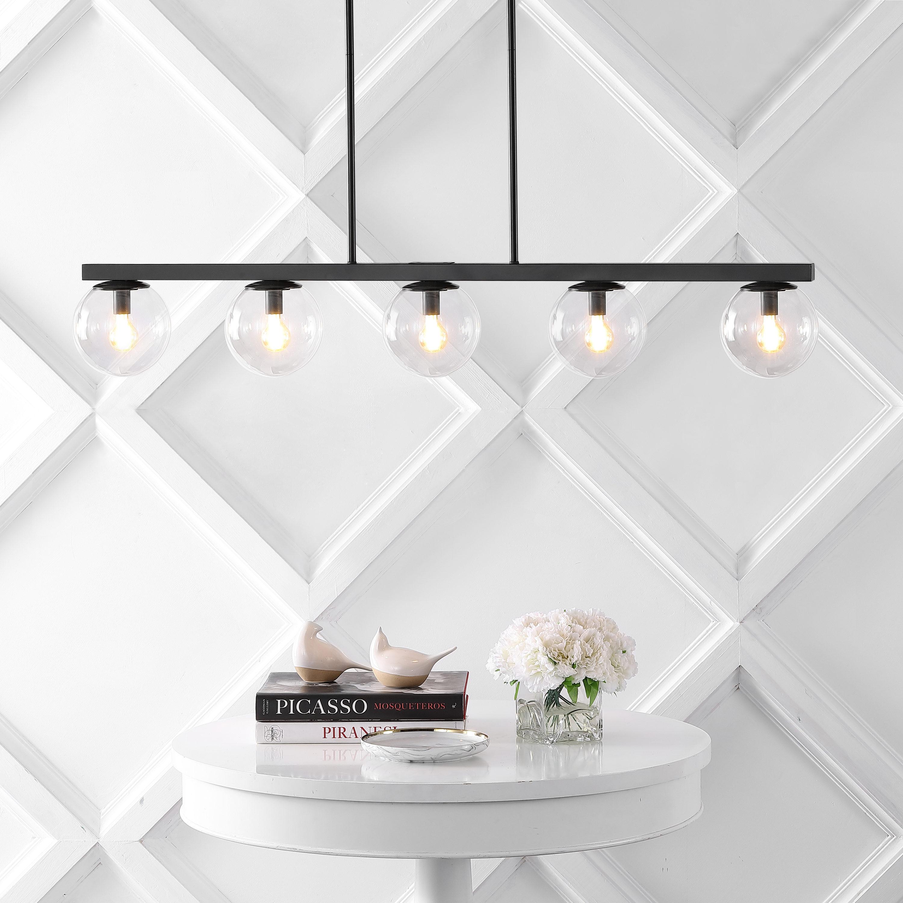 JONATHAN Y Luca Parisian 45.5" 5-Light Modern Glam Iron Globe Linear LED Pendant, Black/Clear