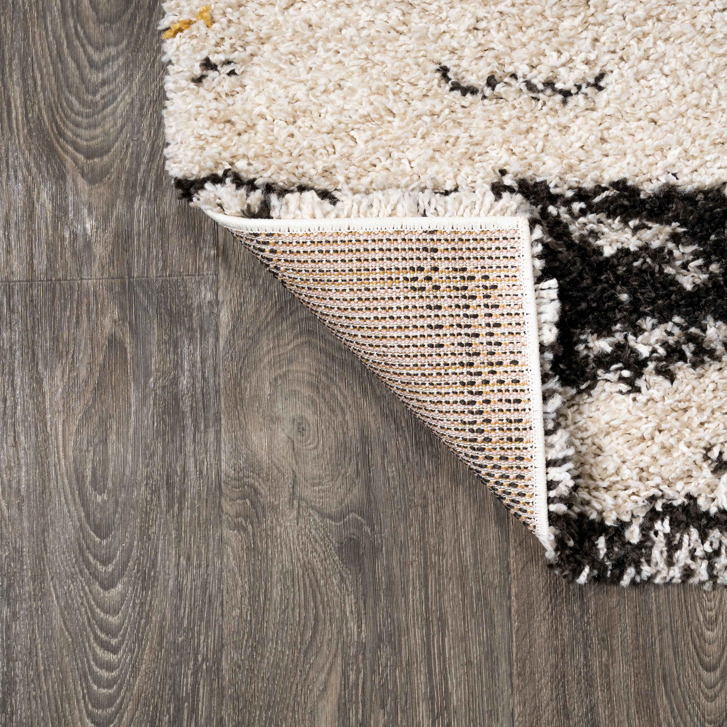 8'x10' Nova Modern Bold Strie' Shag Area Rug, Beige/Black/Yellow - JONATHAN Y