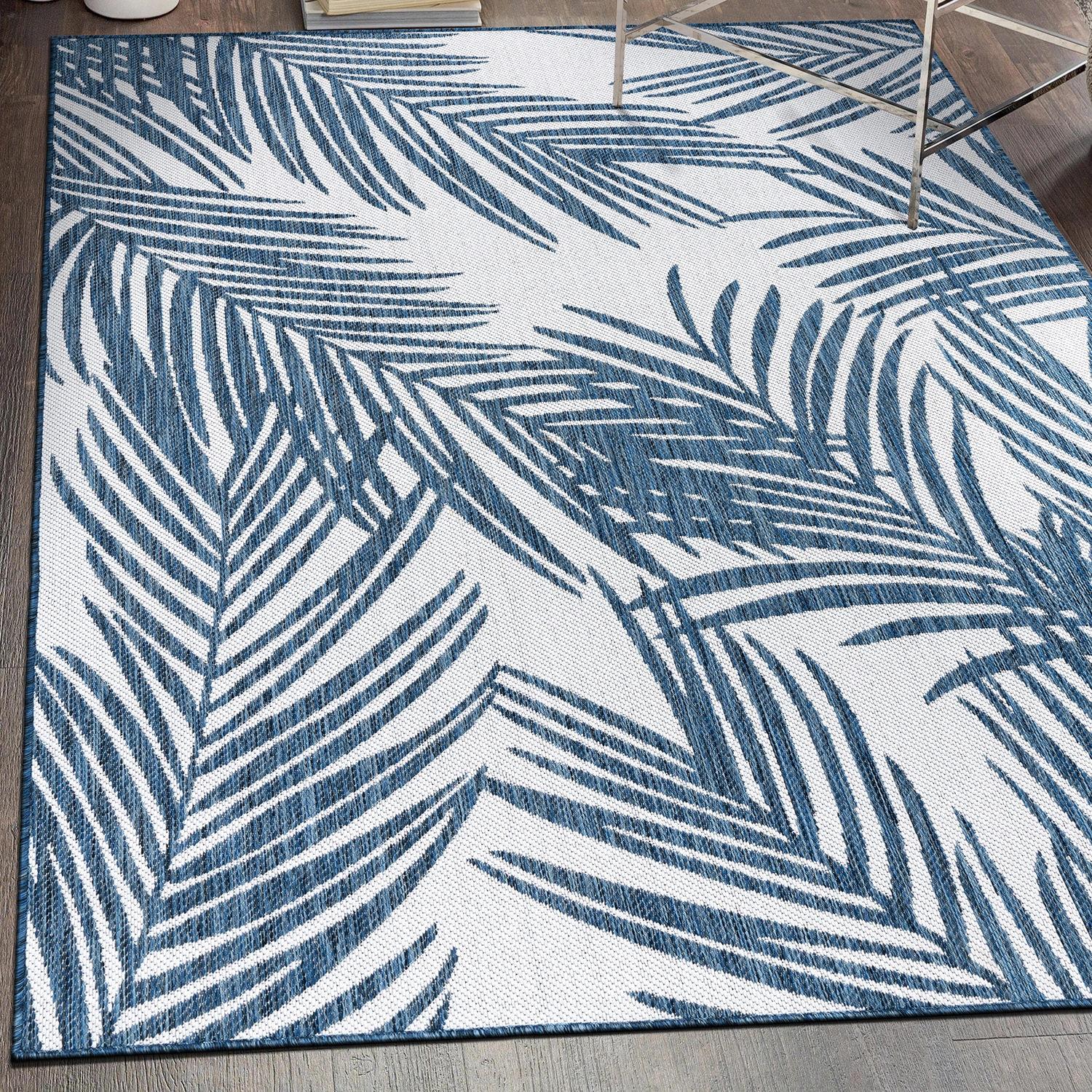 World Rug Gallery Contemporary Distressed Leaves Textured Flat Weave Indoor/Outdoor Area Rug - NAVY 7'10"X10'