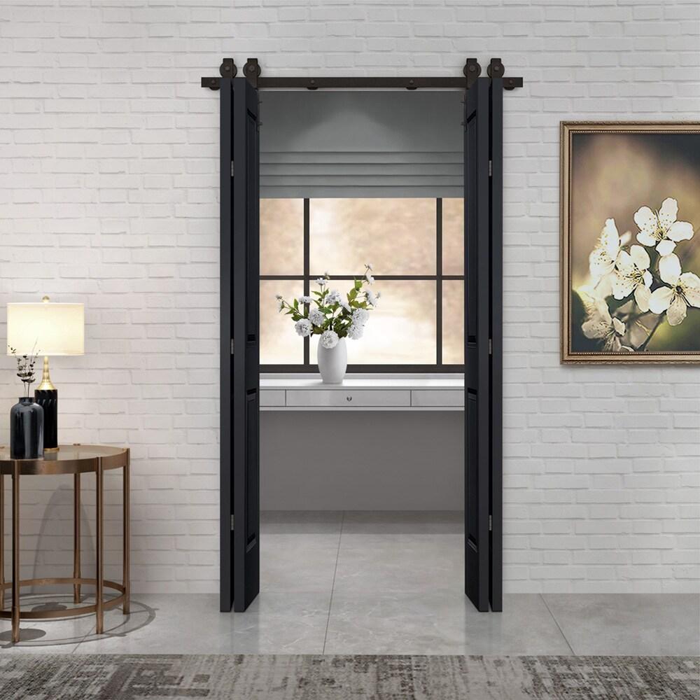 Calhome Paneled MDF Composite Double Bifold Barn Doors with Installation Hardware Kit