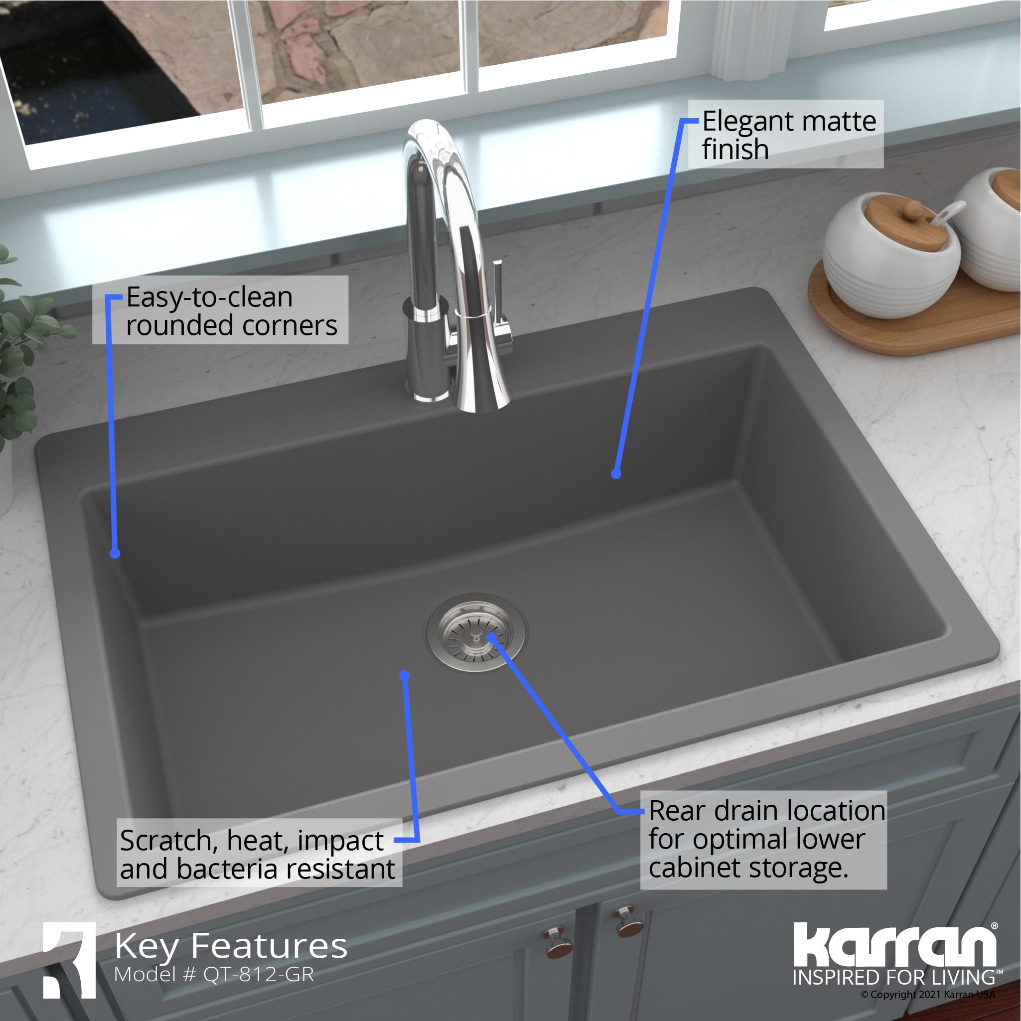 Karran Quartz 33'' X 22'' Large Single Bowl Drop-in Kitchen Sink