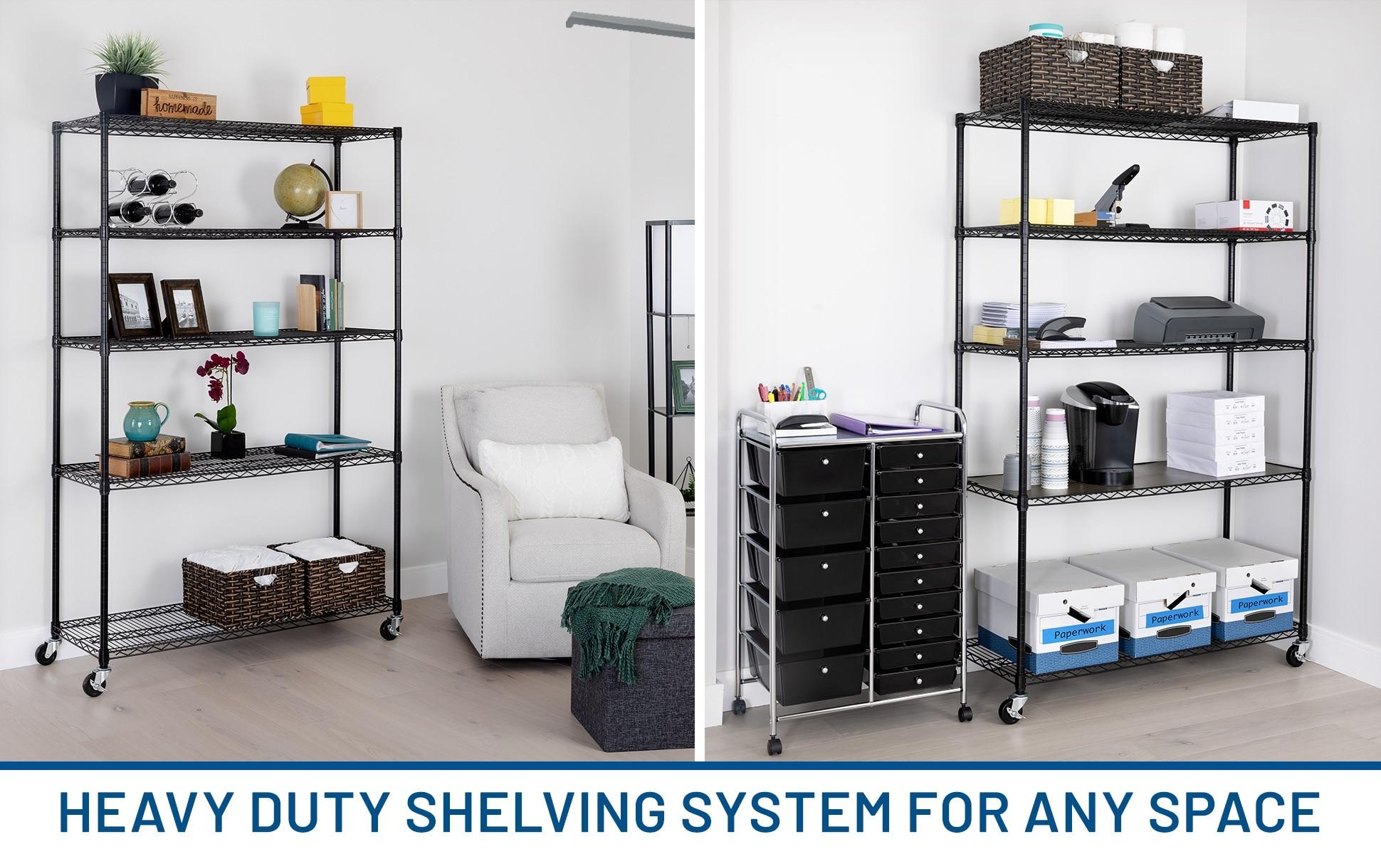 UltraDurable 48'' W x 18" D 5-Tier NSF-Certified Steel Shelving with Wheels