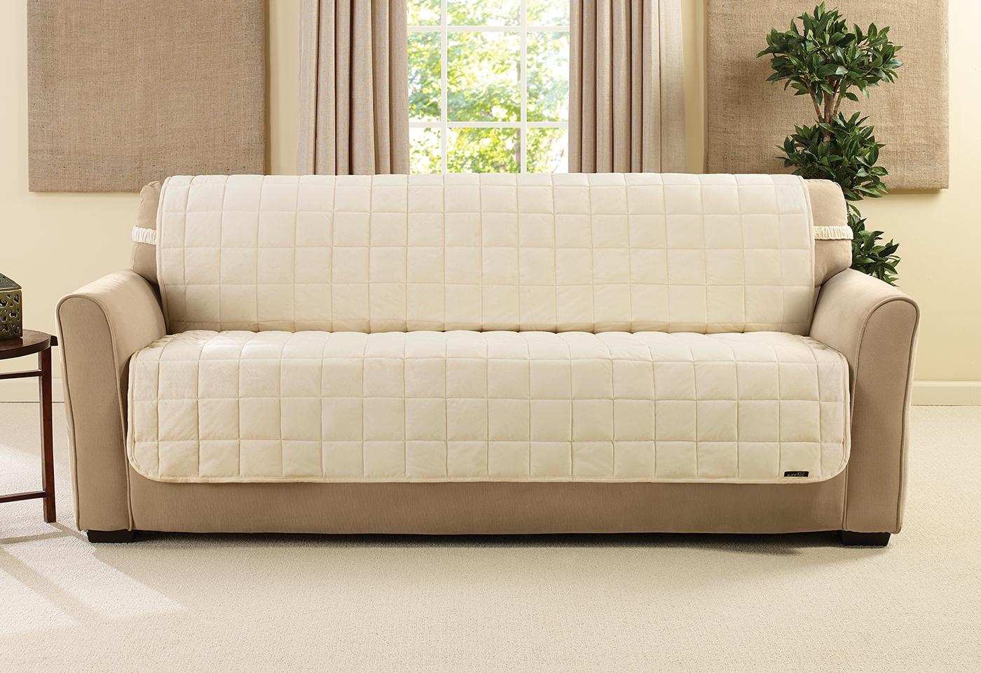 Deluxe Pet Armless Sofa Furniture Cover Ivory - Sure Fit: Machine Washable, Faux Suede Protector