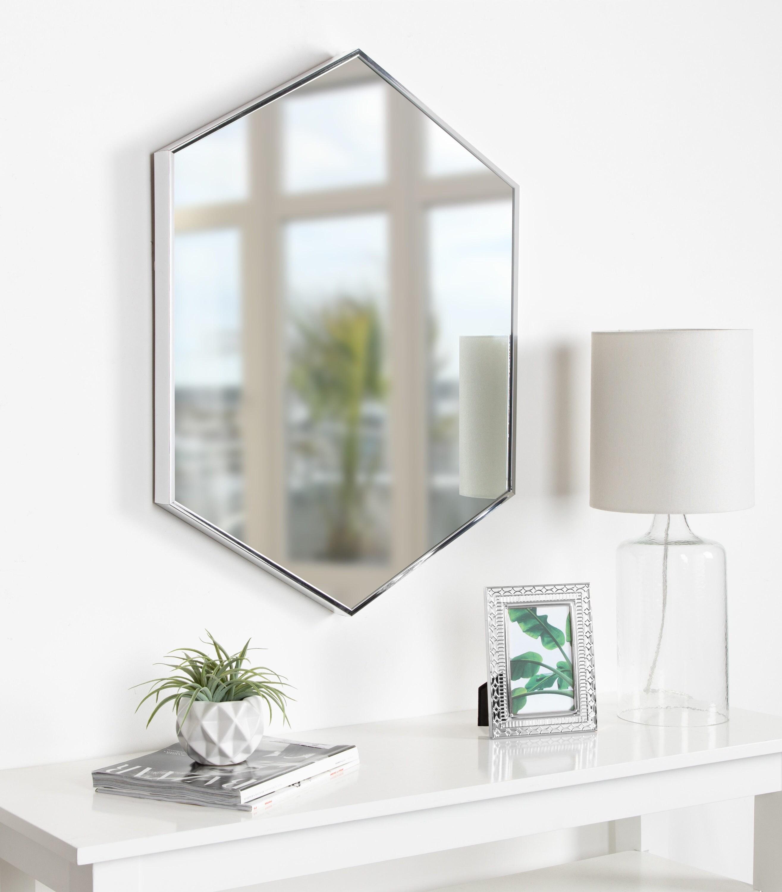 Kate and Laurel Rhodes Modern Hexagon Wall Mirror, 22 x 31, Silver, Decorative Geometric Hexagon MIrror with Chrome Finish for Elegant Contemporary Wall Decor