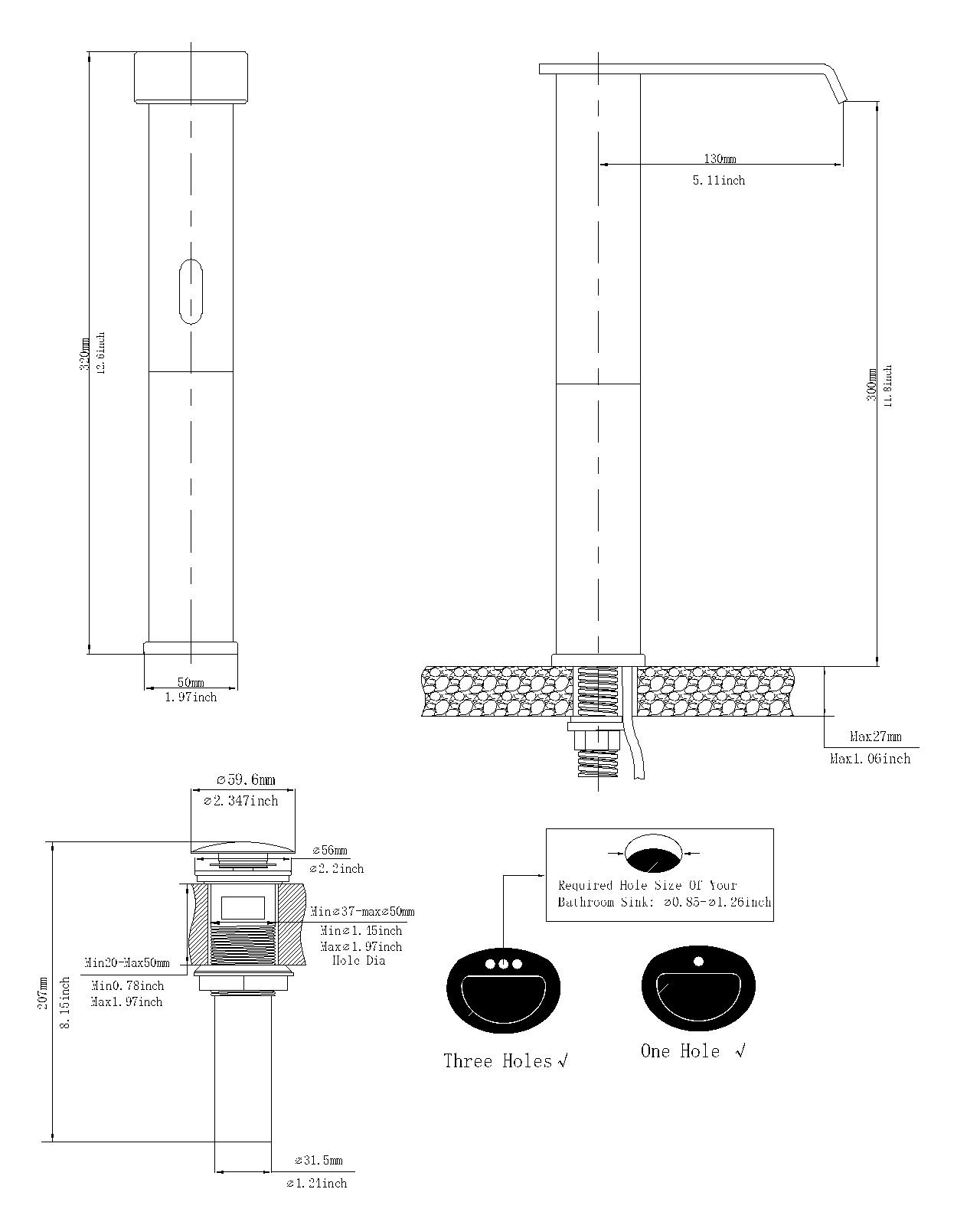 BWE DC Automatic Sensor Touchless Vessel Sink Faucet Single Hole Bathroom Faucet with Pop Up Drain