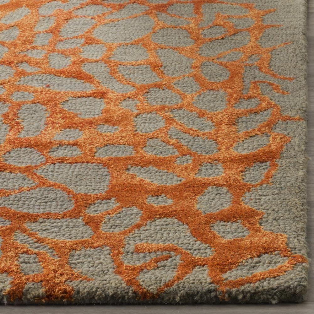 Blossom BLM695 Hand Hooked Indoor Area Rug - Grey/Orange - 5'x8' - Safavieh