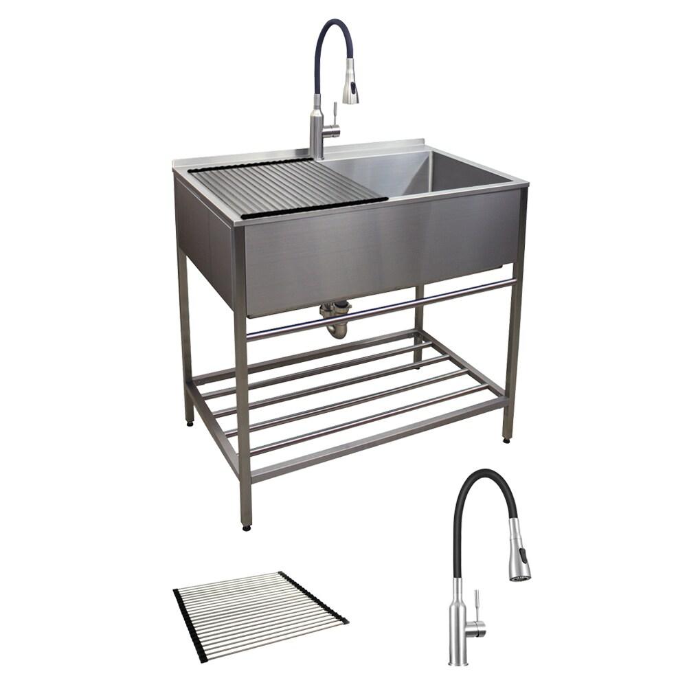 TFH-3622-SS 36'' L x 22'' W Free Standing Laundry Sink with Faucet