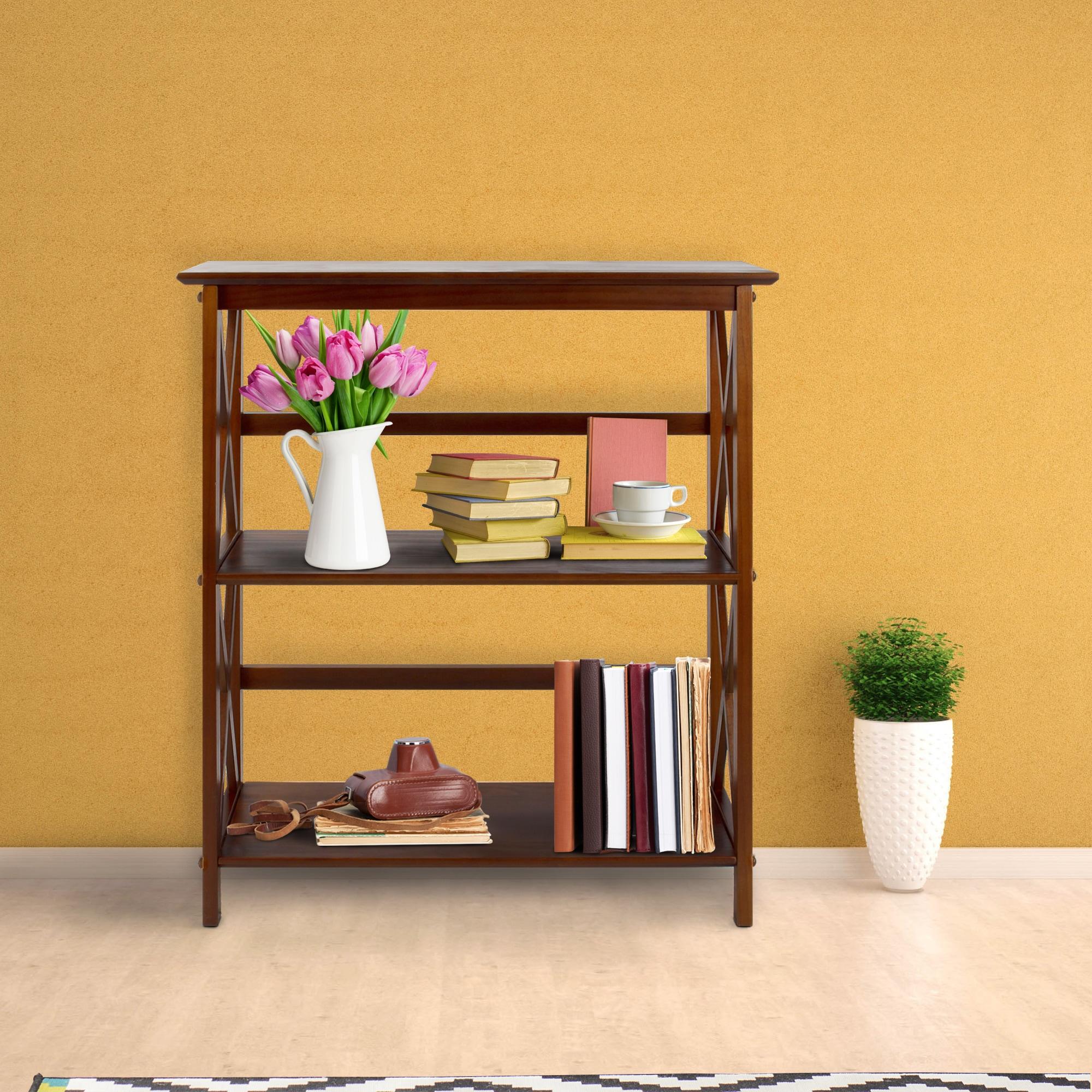 Casual Home 324-34 Soild Wood Montego X Design Style 3 Shelf Bookcase, Walnut