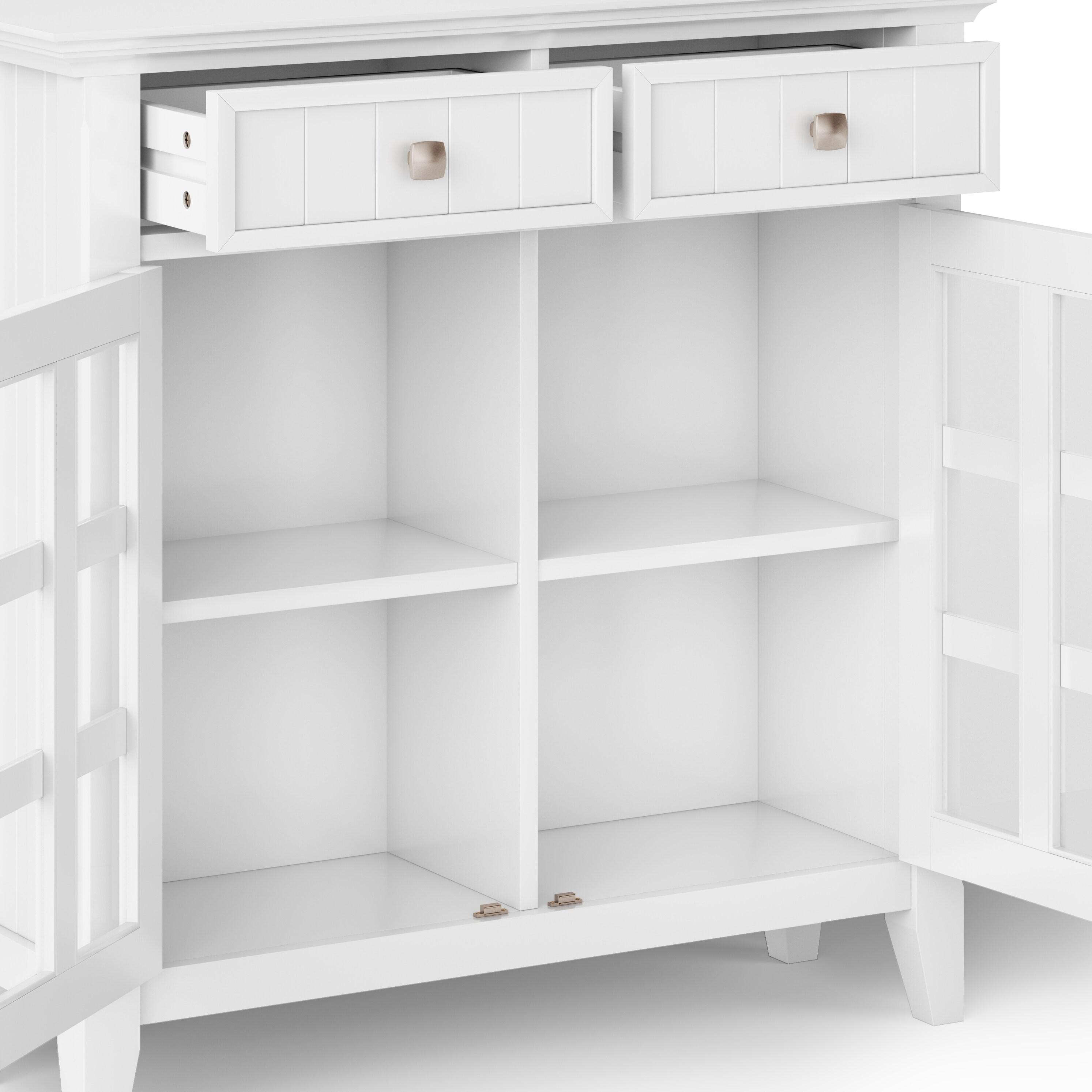 Simpli Home Acadian 36"W Solid Wood 2-Shelf Entryway Storage Cabinet with Glass Doors and 2 Drawers