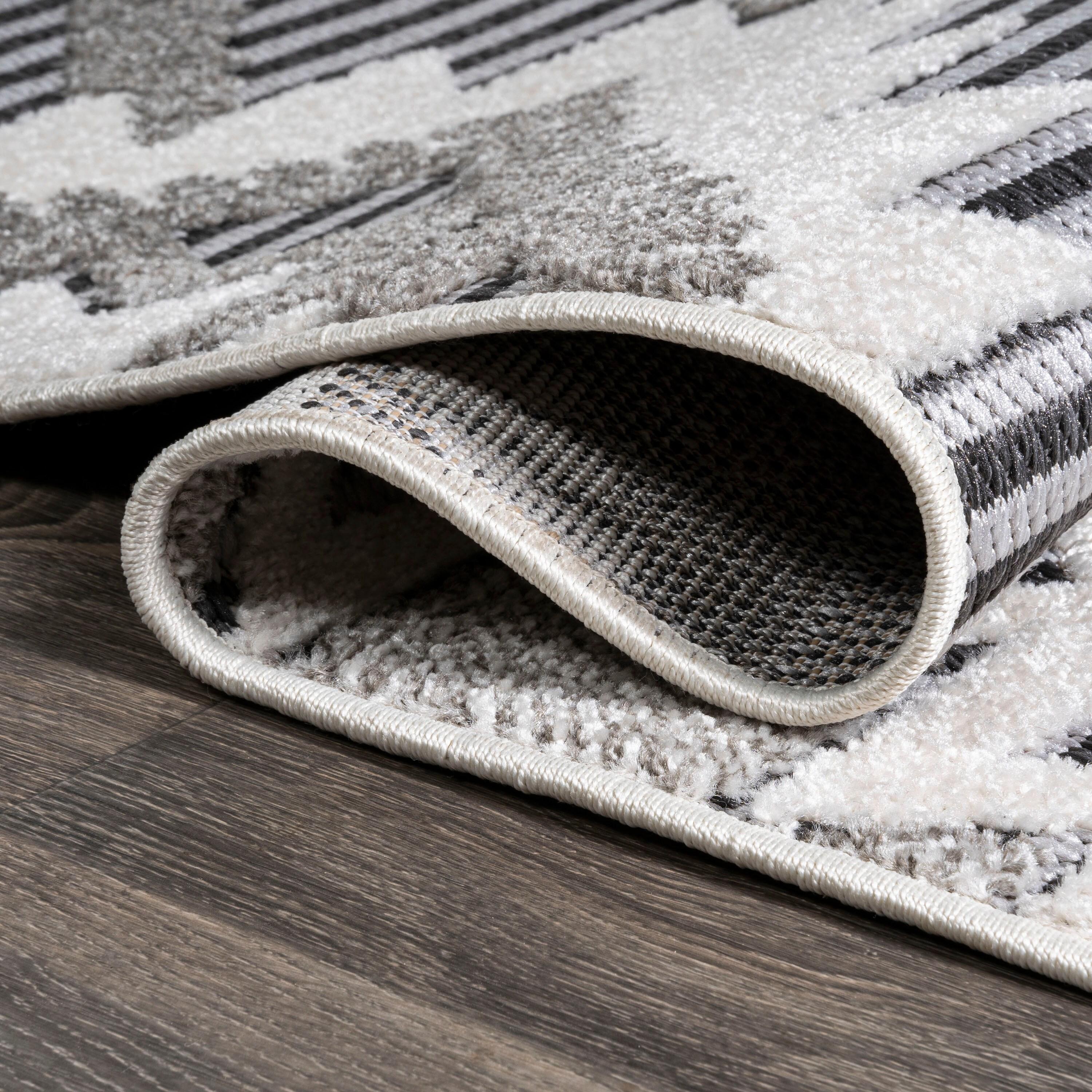 8'x10' Sumak High-Low Pile Neutral Diamond Kilim Indoor/Outdoor Area Rug, Gray/White/Black - JONATHAN Y